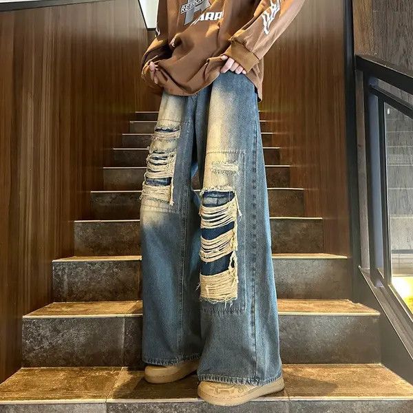 VIBE Blue Baggy Loose Distressed Denim Jeans Size US 30 / EU 46 - 3 Thumbnail