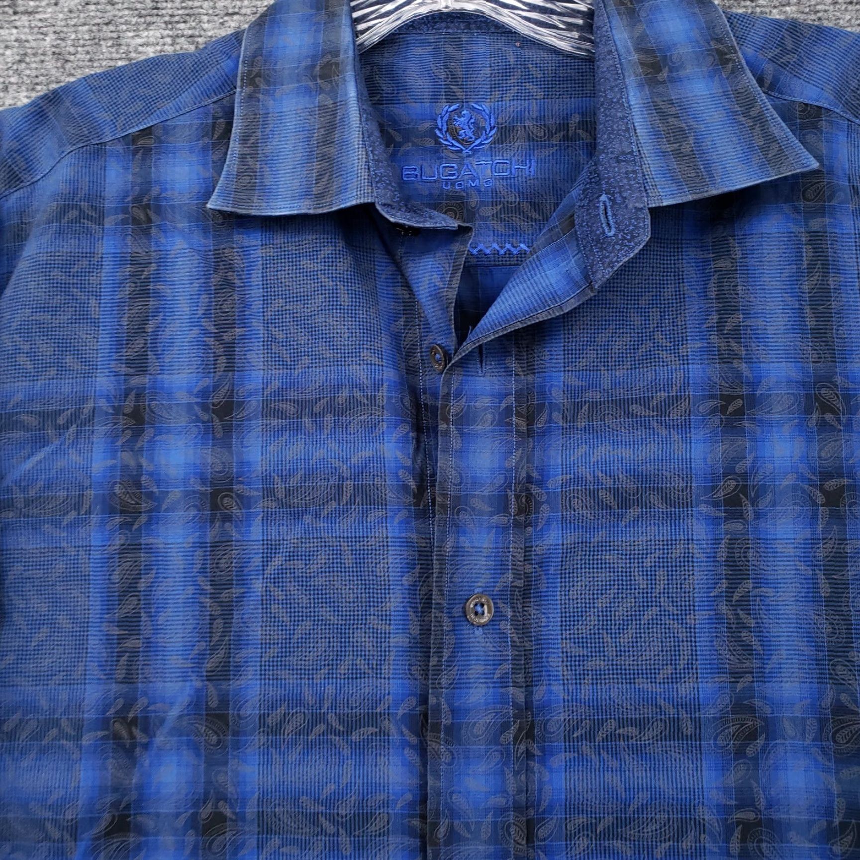 BUGATCHI Bugatchi Uomo Button-Up Shirt Mens L Blue Plaid Long Sleeve Modern Fit Button-Front Casual Business/Night Out Size US L / EU 52-54 / 3 - 3 Thumbnail