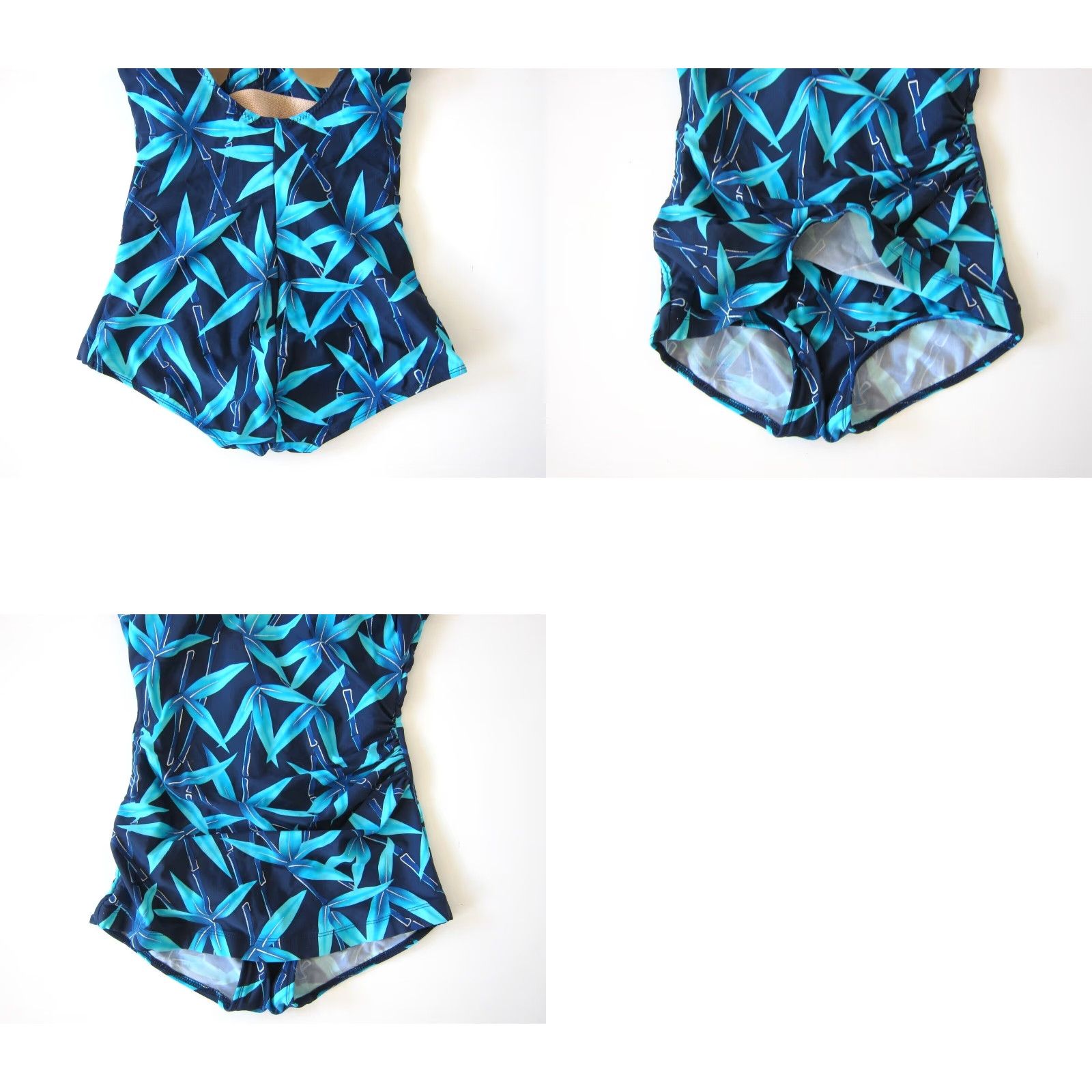 Vintage T.H.E. Blue Floral Bamboo One Piece Swimsuit Slimming Wide Strap Dress 10 Size L / US 10 / IT 46 - 8 Thumbnail