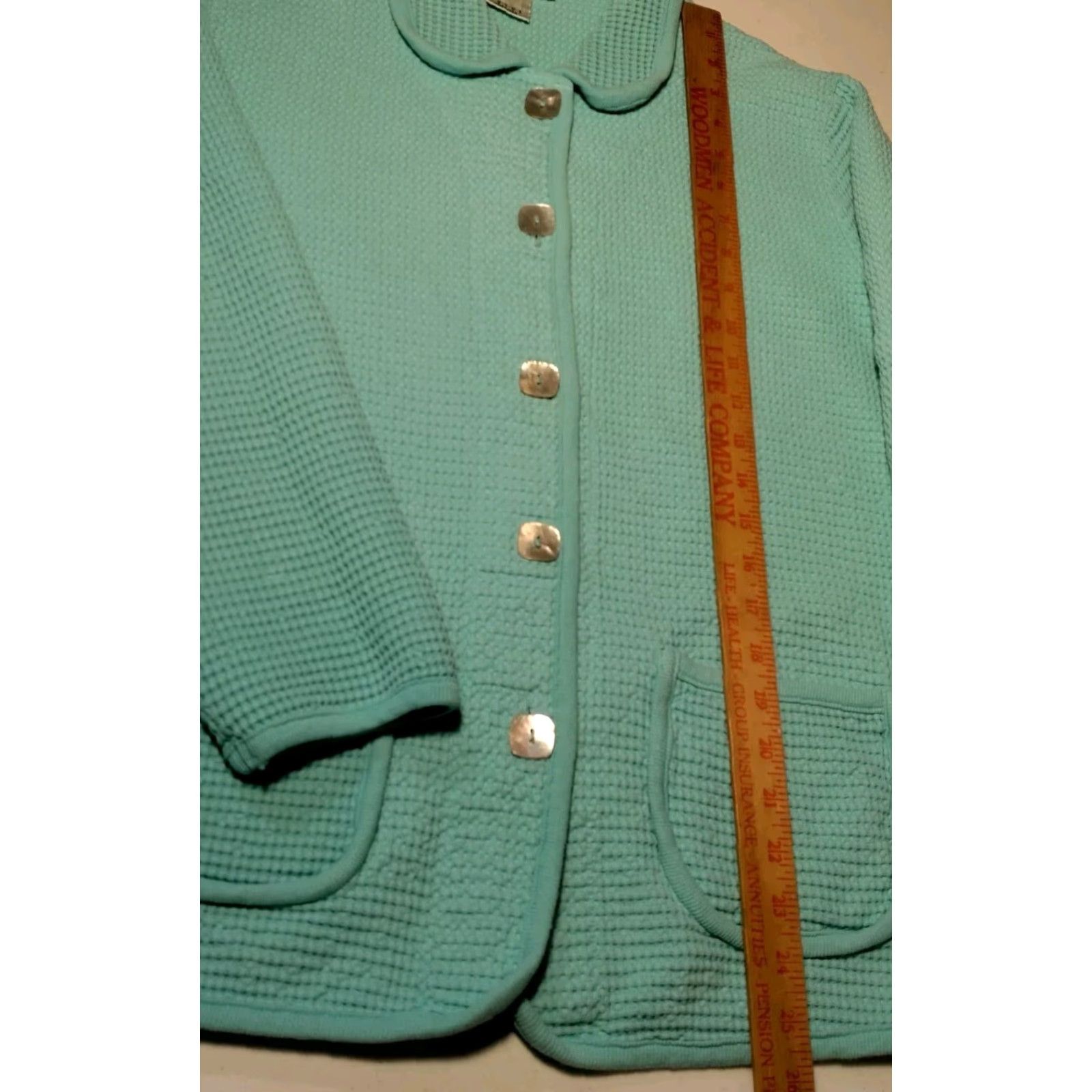 Vintage Focus Shacket Women M Waffle Woven Button Up Collared Coastal Blue Lagenlook USA Size M / US 6-8 / IT 42-44 - 3 Thumbnail