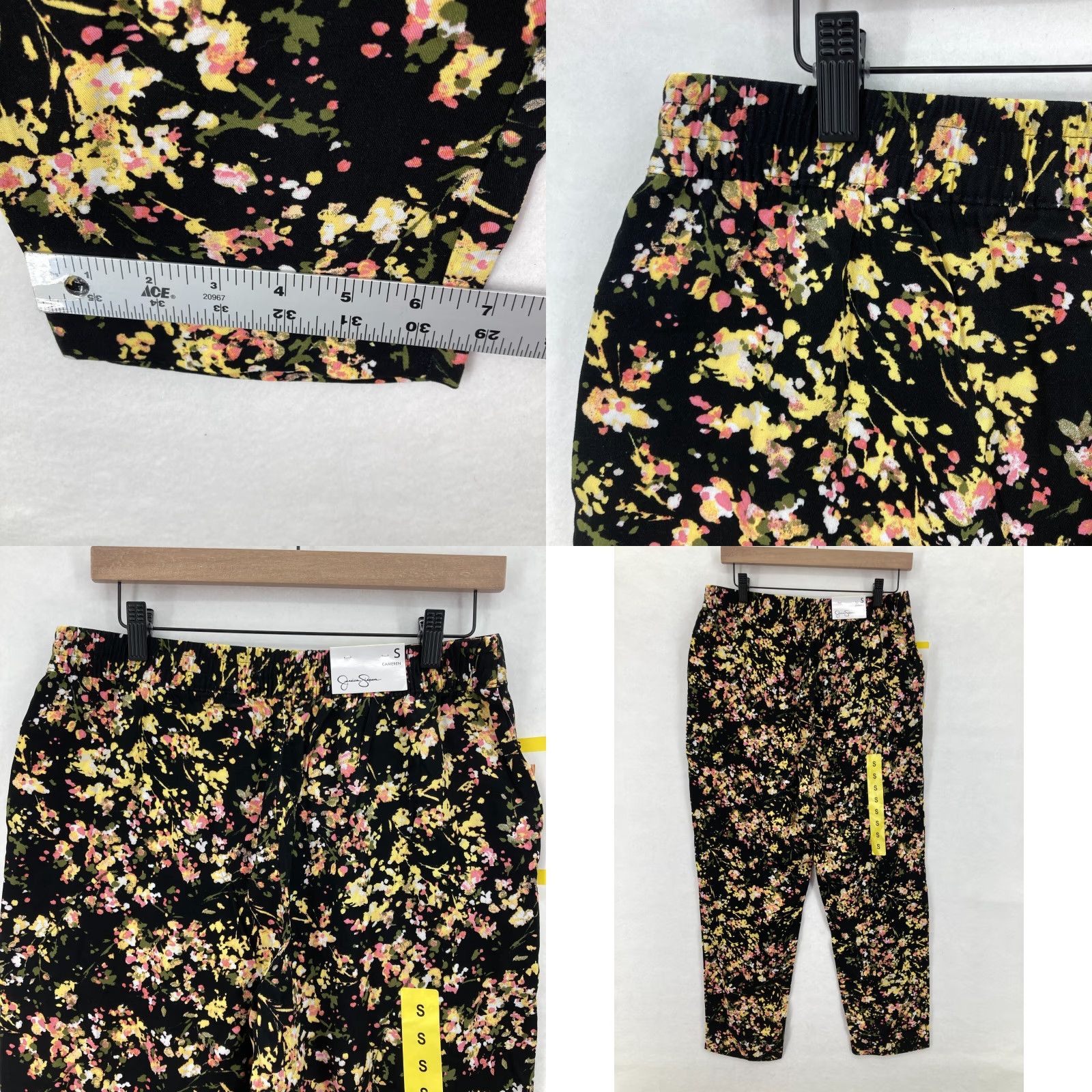 Jessica Simpson Jessica Simpson Ankle Pants Women's Small Black Floral Pull On Stretch Fabric S Regular Slim Straight Pockets Woven Lis Size 28" / US 6 / IT 42 - 8 Thumbnail