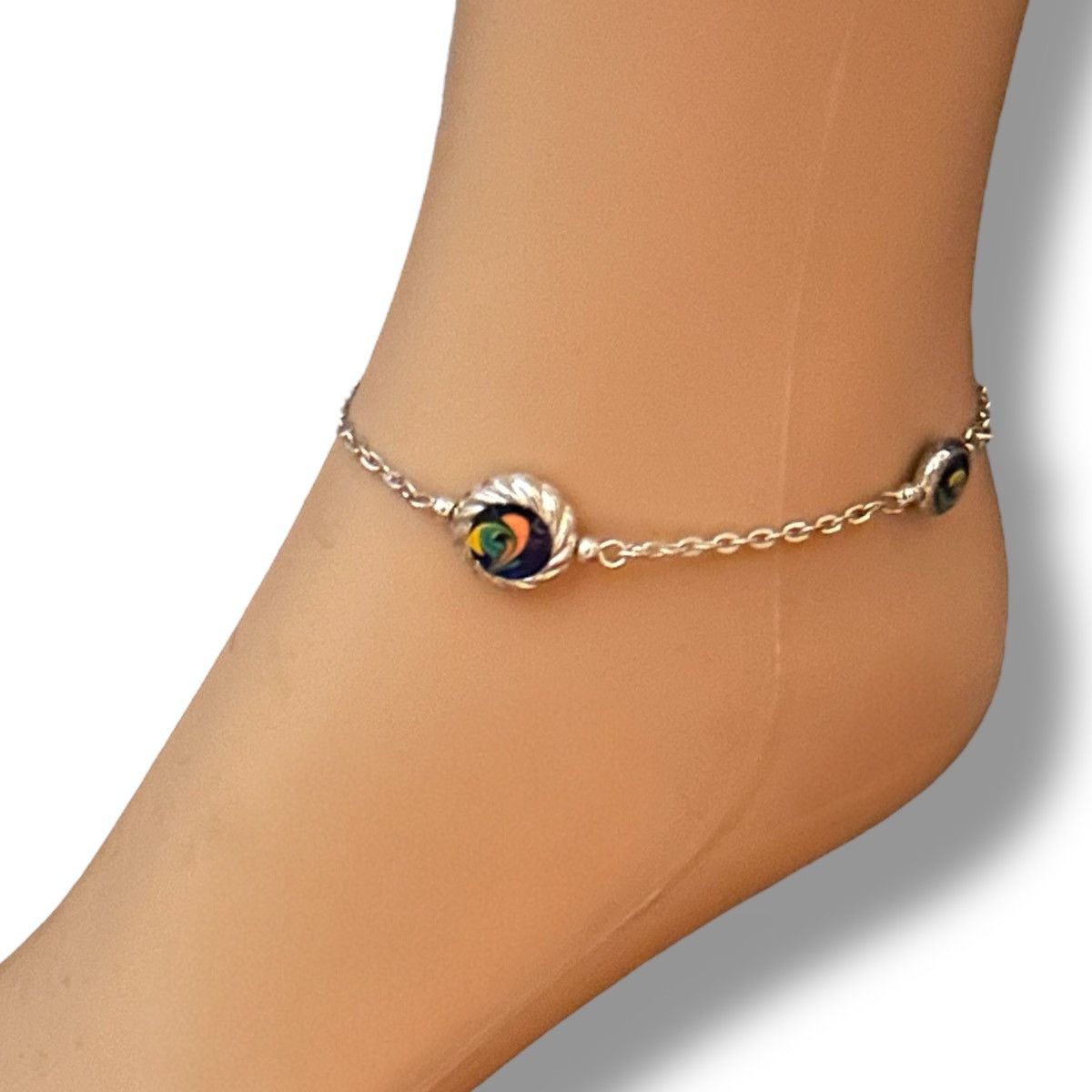 Vintage Vintage silver tone painted swirl link anklet Size ONE SIZE - 5 Thumbnail