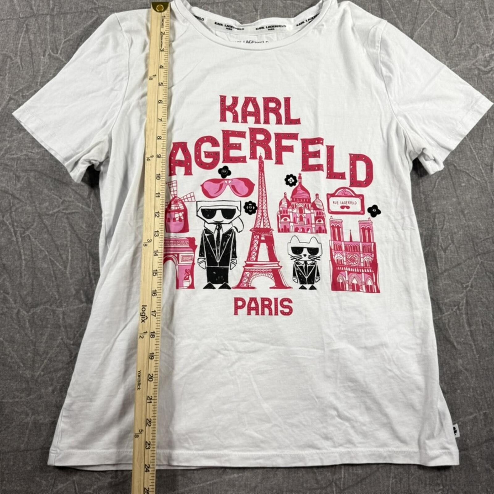 Karl Lagerfeld Karl Lagerfeld Shirt Women's M White Pink Paris Studs Size M / US 6-8 / IT 42-44 - 4 Thumbnail