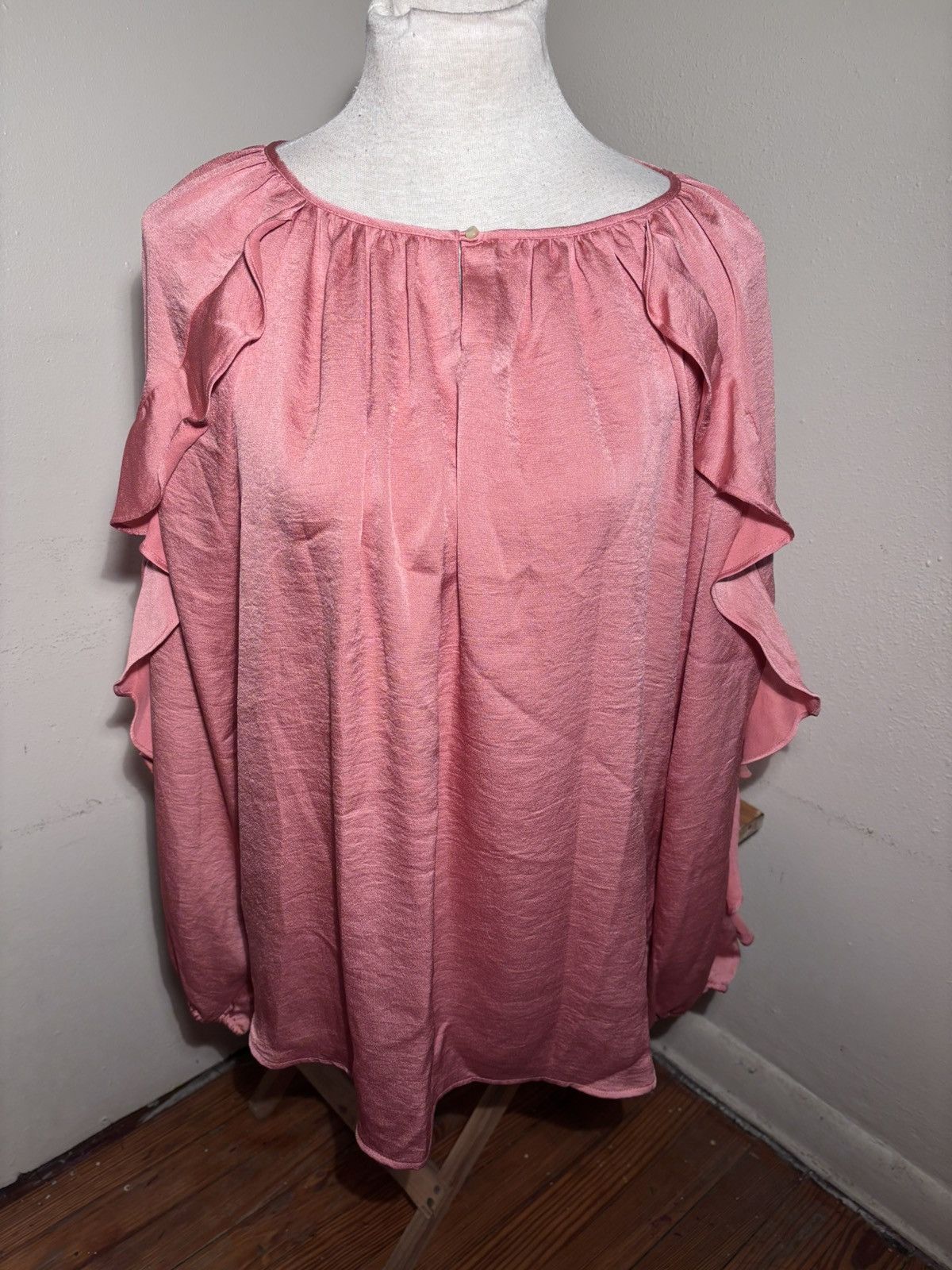 Chaps Chaps Satin Ruffle Sleeve Blouse Size L / US 10 / IT 46 - 1 Thumbnail