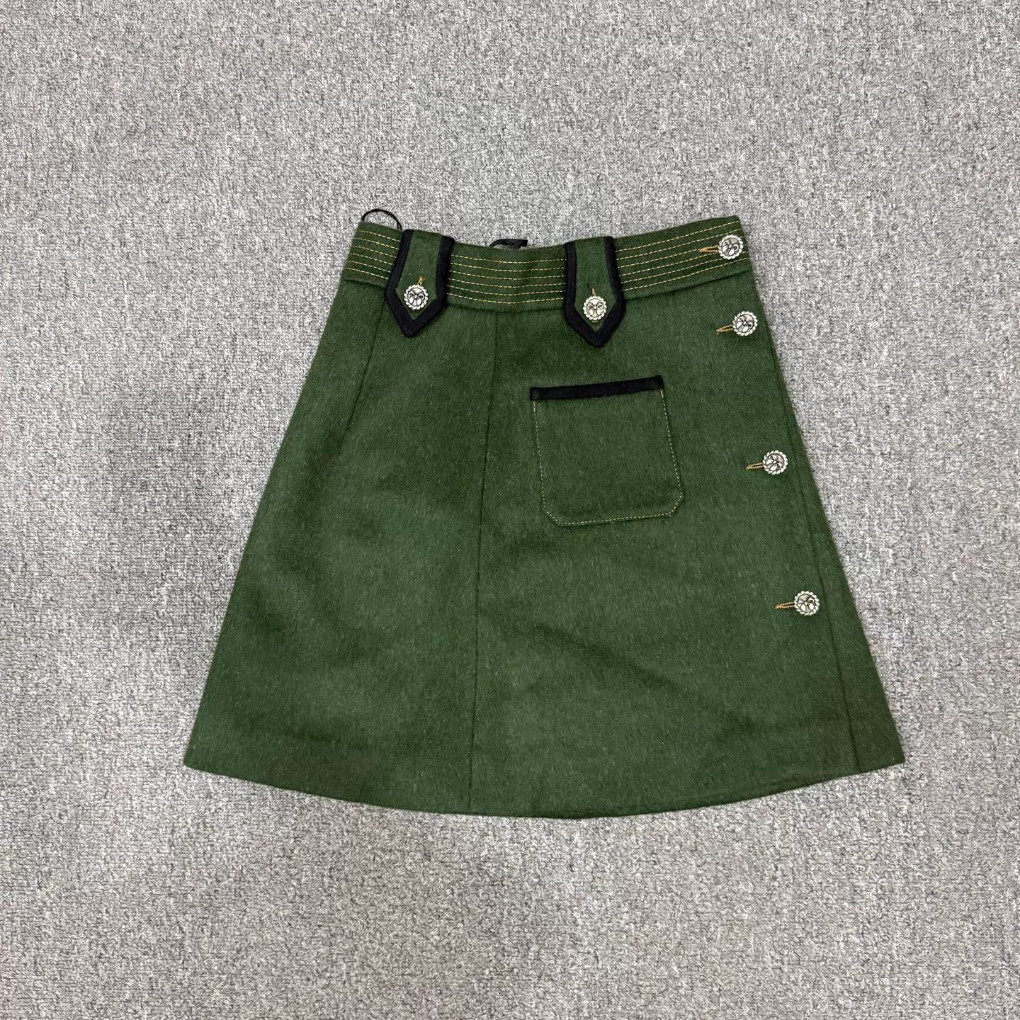 Miu Miu MIU MIU Dark Green Bow Button Wool Skirt New Womens 38 Size 26" / US 2 / IT 38 - 2 Thumbnail