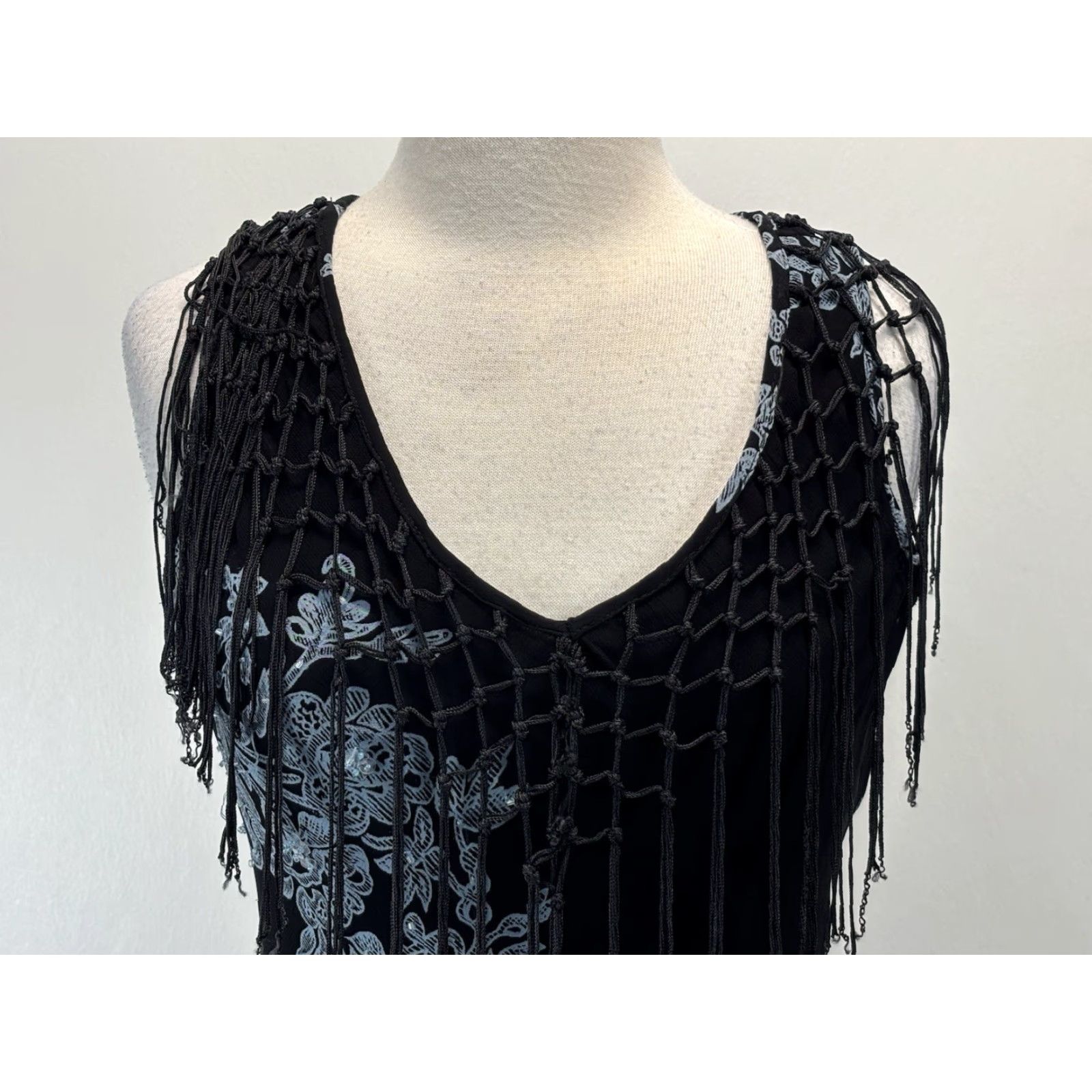 Vintage VINTAGE Dressbarn Y2K Maxi Dress Small Black Floral Fringe Beaded Whimsigoth Fairy Womens Size S / US 4 / IT 40 - 5 Thumbnail