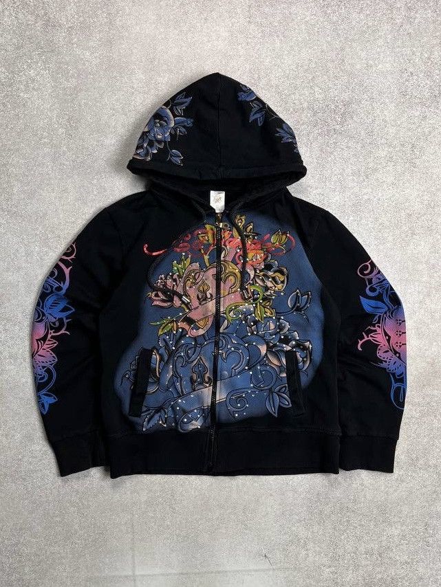 ⚡️QUICK SALE⚡️VINTAGE ED HARDY TATOO STYLE BOXY ZIP HOODIE Y2K