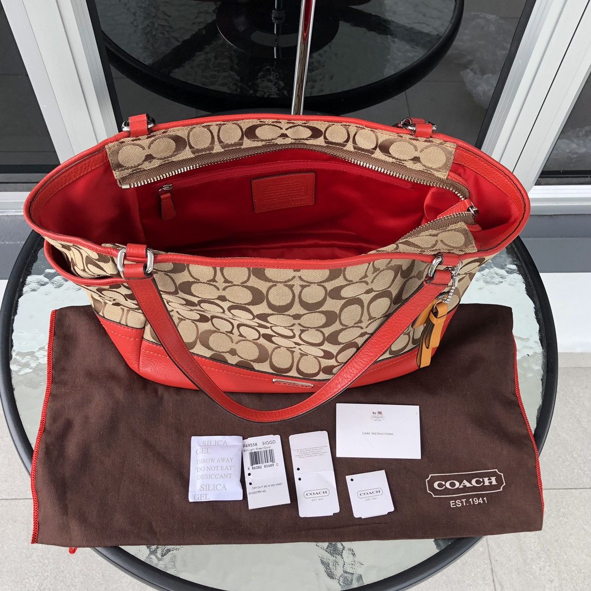 Coach COACH 23297 PARK SIGNATURE JACQUARD CARRIE TOTE BAG BURGUNDY Size ONE SIZE - 10 Thumbnail