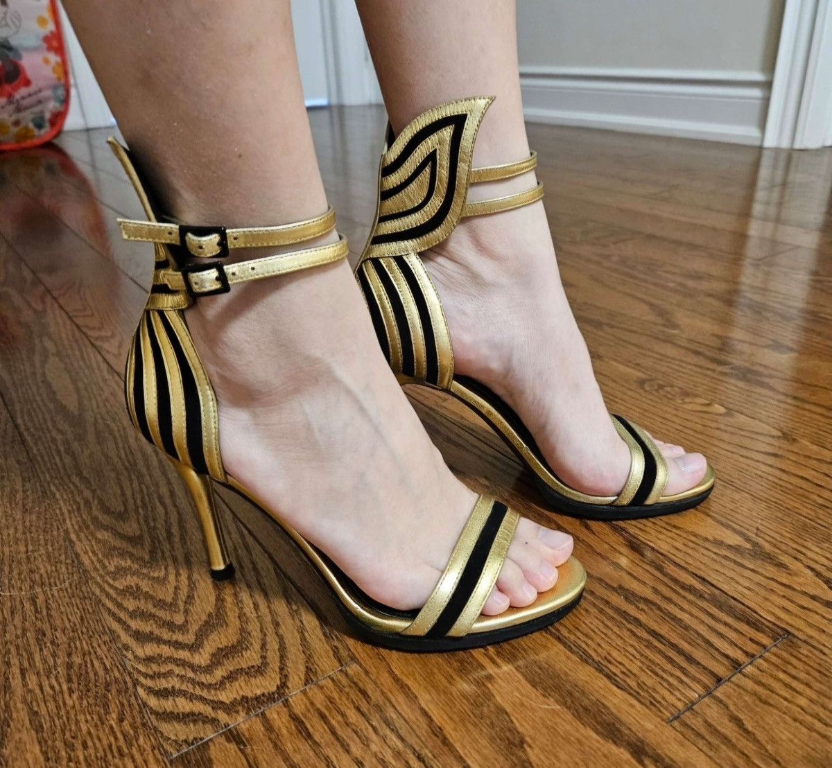 Vintage StellaLuna Gold Wings Leather Double Strap Heel Sandals Size US 6 / IT 36 - 1 Thumbnail