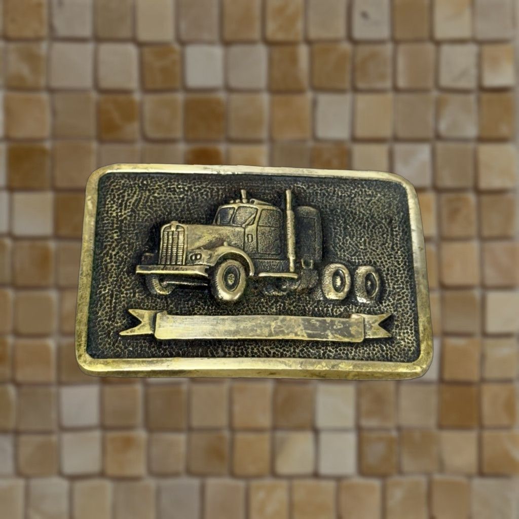 Vintage VINTAGE BTS 1970s Belt Buckle Truck Brass Gold Auto 1978 BTS Belt Buckle Mens Boys Size ONE SIZE - 1 Thumbnail