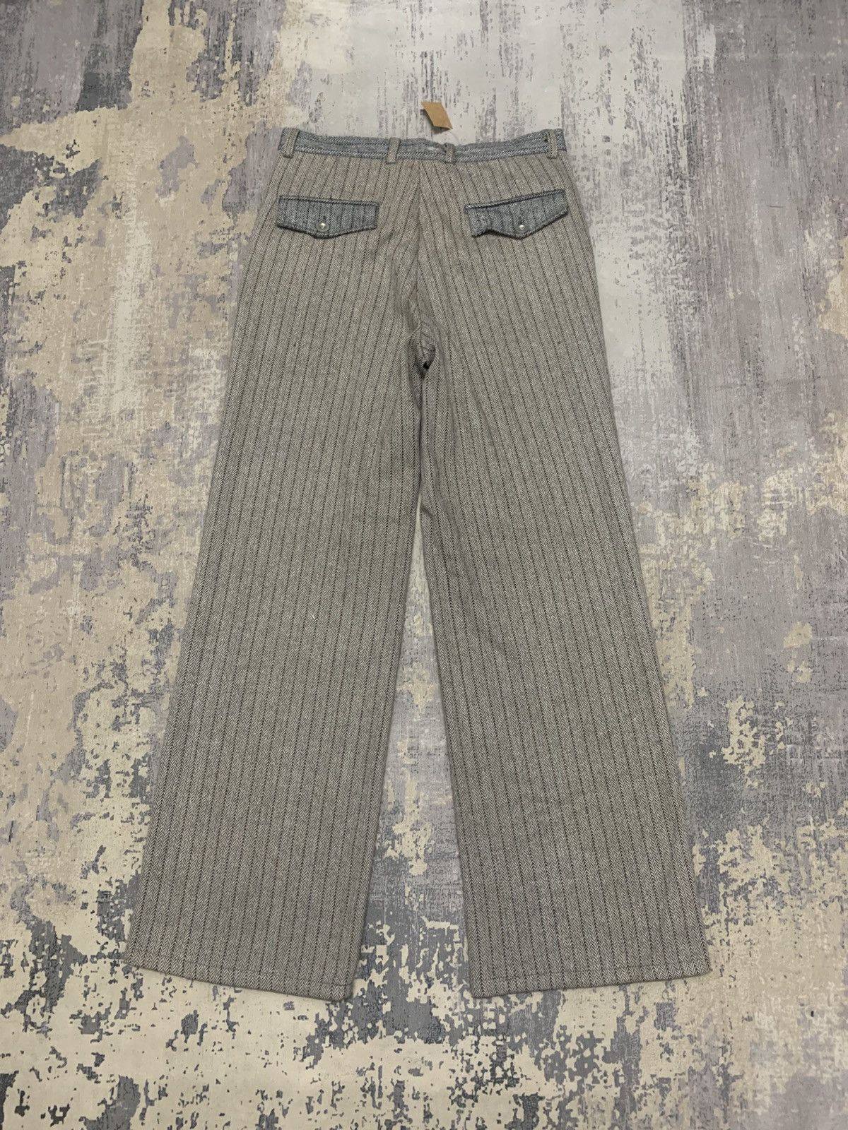 Japanese Brand Vintage 70s Striped Wide-Leg Wool Trousers Flap Pockets Size US 32 / EU 48 - 7 Thumbnail