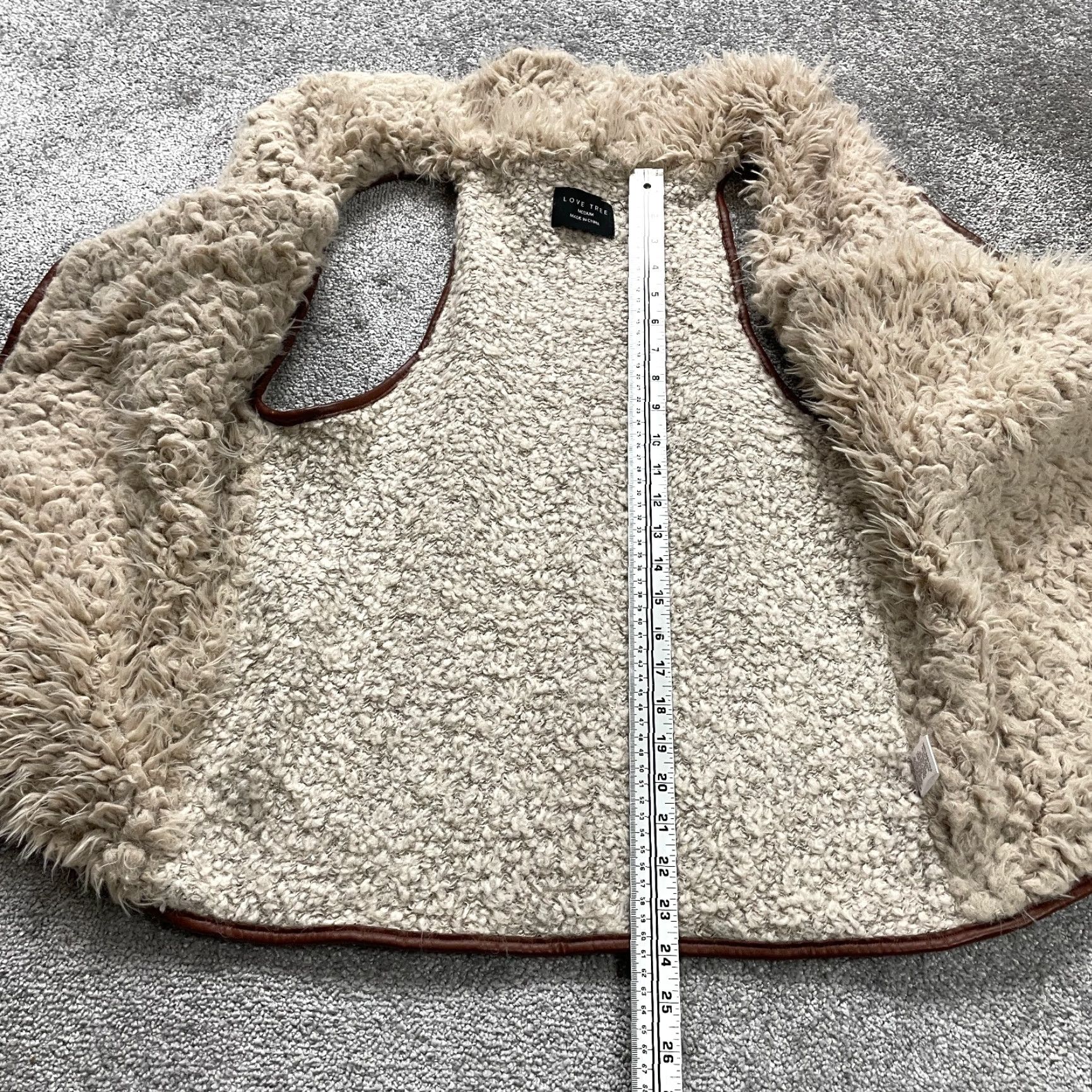 Vintage Love Tree Vest Shirt Womens Medium Beige Fur Trim Sleeveless Outdoor Casual Fall Winter M Womens Size M / US 6-8 / IT 42-44 - 6 Thumbnail