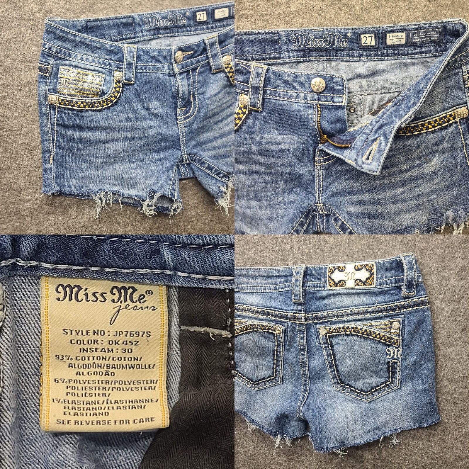 Miss Me Miss Me Cut Off Shorts Womens 27 Regular Low Rise Distressed Stretch Denim Blue 5-Pocket Size 27" / US 4 / IT 40 - 8 Thumbnail