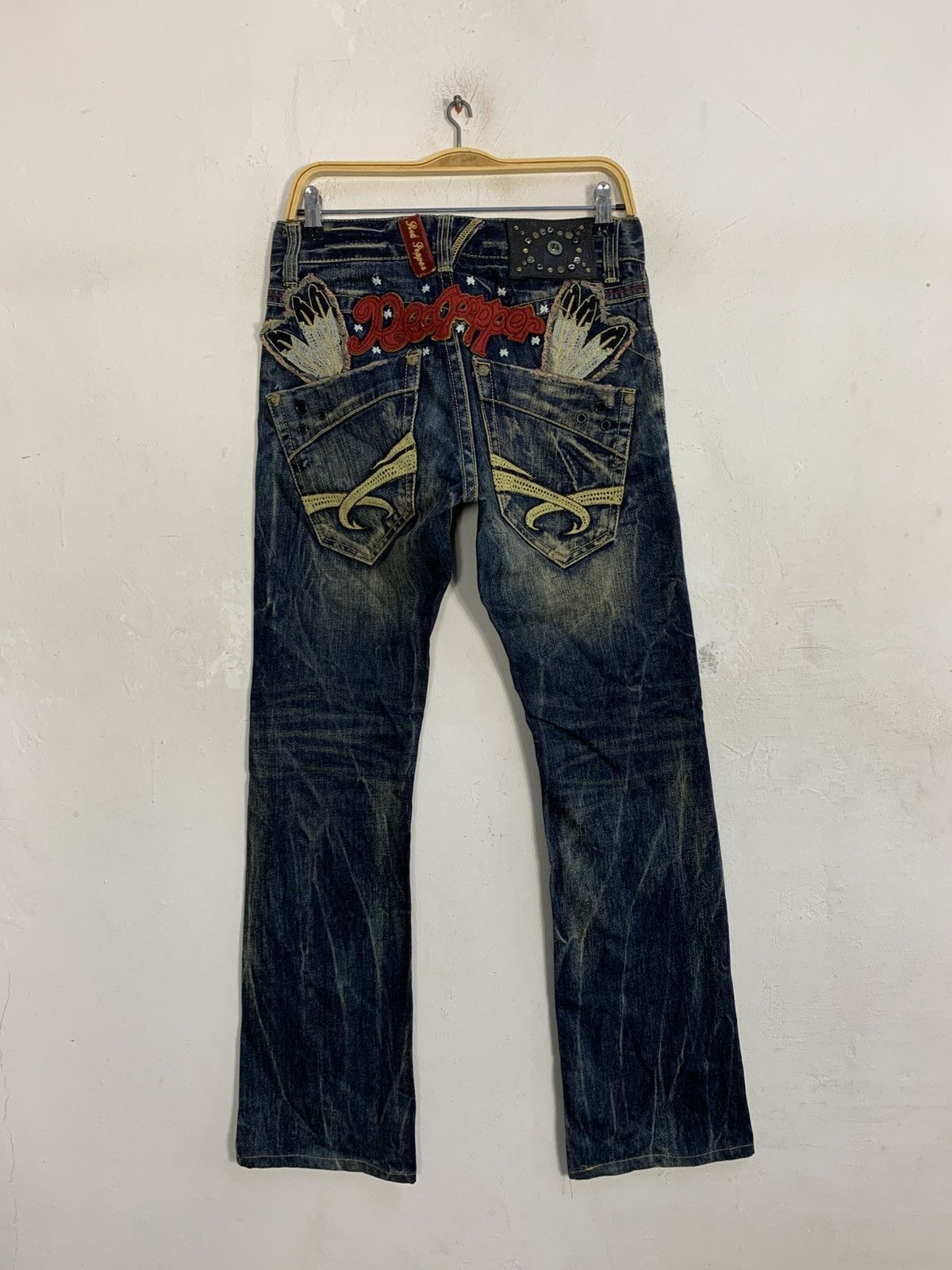 Japanese Brand Red Pepper Gold Label Embroidery Logo Indigo Denim Jeans Size US 30 / EU 46 - 4 Thumbnail