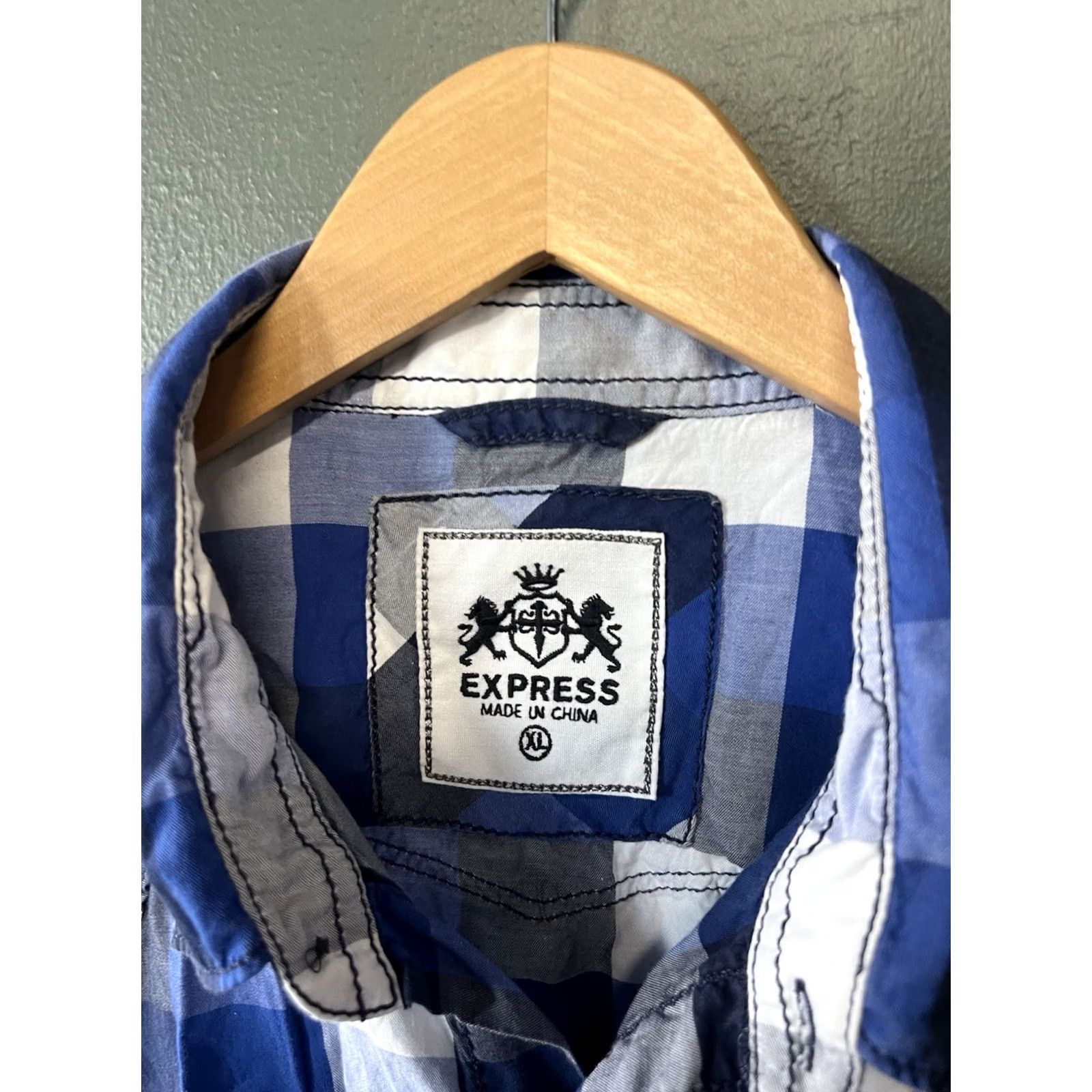 Express Express Shirt Button-Up Check XL Long Sleeve Mens Blue Size US XL / EU 56 / 4 - 3 Thumbnail