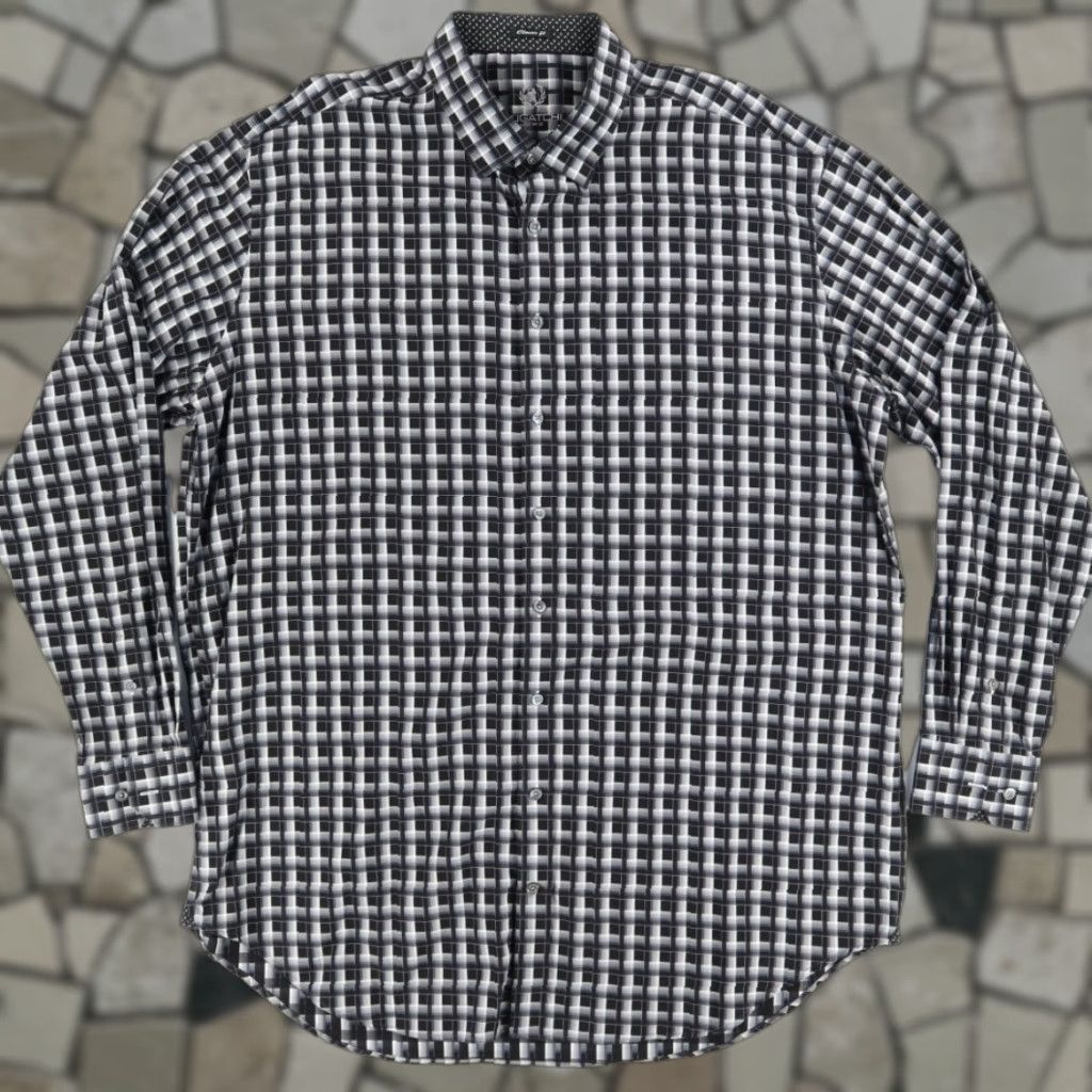 BUGATCHI Bugatchi Geometric Long Sleeve Button Up Shirt Gray Men 2XT Regular Adult Shirt Size US XXL / EU 58 / 5 - 1 Thumbnail