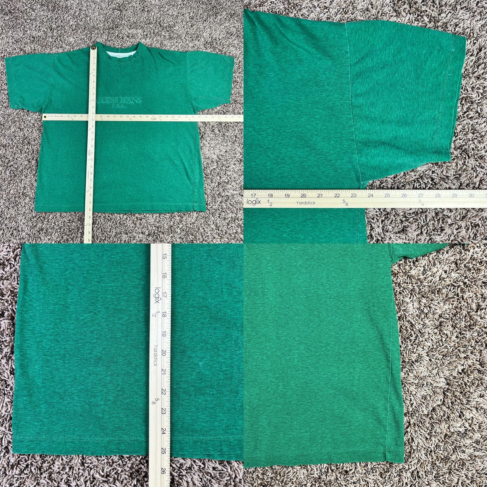 Guess VINTAGE Guess Jeans Embroidered Logo T-Shirt Green Heathered Large USA Mens 90s Brand Name Big Logo Short Sleeve Crew Neck US Origin Size US L / EU 52-54 / 3 - 8 Thumbnail