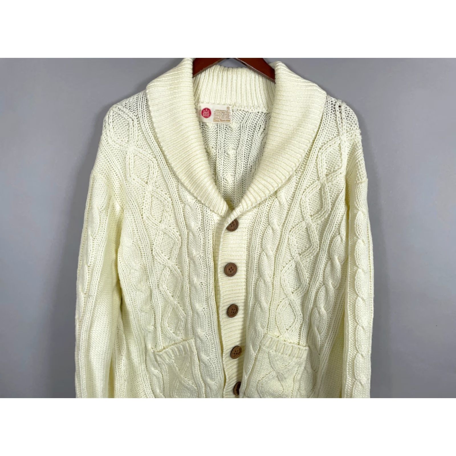 Sears VINTAGE Sears Men's Cable Knit Cardigan Sweater Adult XL Ivory 70s Casual Fall Winter Size US XL / EU 56 / 4 - 4 Thumbnail