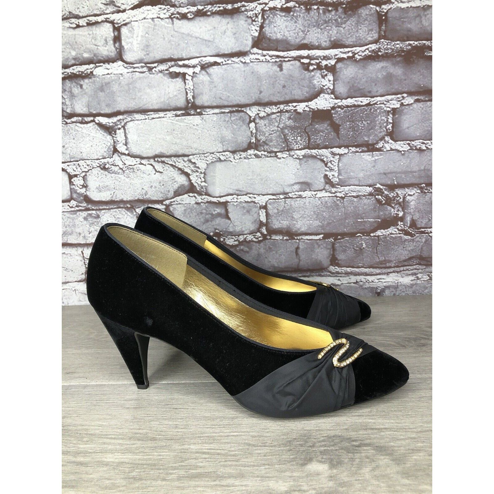 Other Private Collection Black Suede Rhinestone Pointed Toe Pumps Size US 9.5 / IT 39.5 - 24 Thumbnail