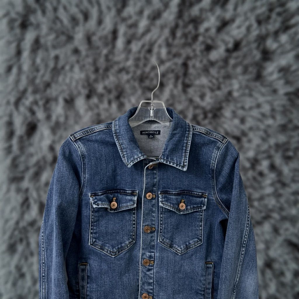 Denime J.Crew Mercantile Denim Trucker Jacket Womens S Small Wash Blue L/S Pockets Button Front Classic Fit Vintage No Size S / US 4 / IT 40 - 1 Thumbnail