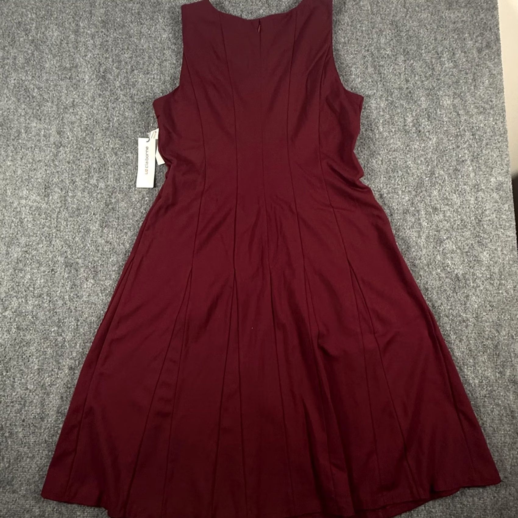 Liz Claiborne Liz Claiborne Dress Womens 16 Burgundy Passion Sleeveless Fit & Flare Womens Sleeveless Scoop Neck Solid Pattern Knee Length New Tags Size XXL / US 16-18 / IT 52-54 - 7 Thumbnail