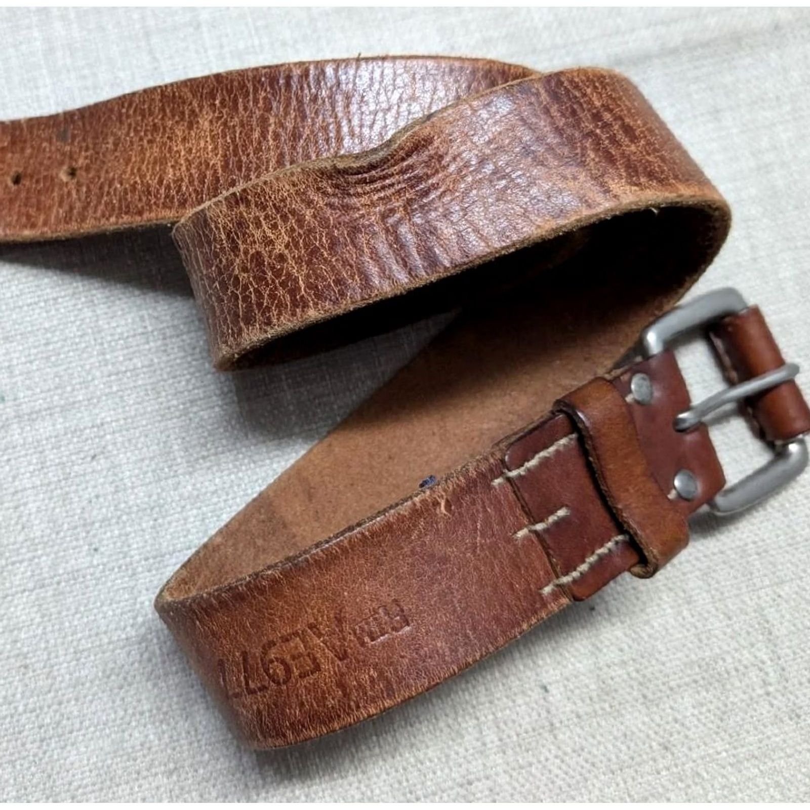 Vintage Y2K vintage AMERICAN EAGLE belt Leather Cowhide Full Grain Patina brown 34 waist 34 Mens Belt Size 34 - 2 Thumbnail