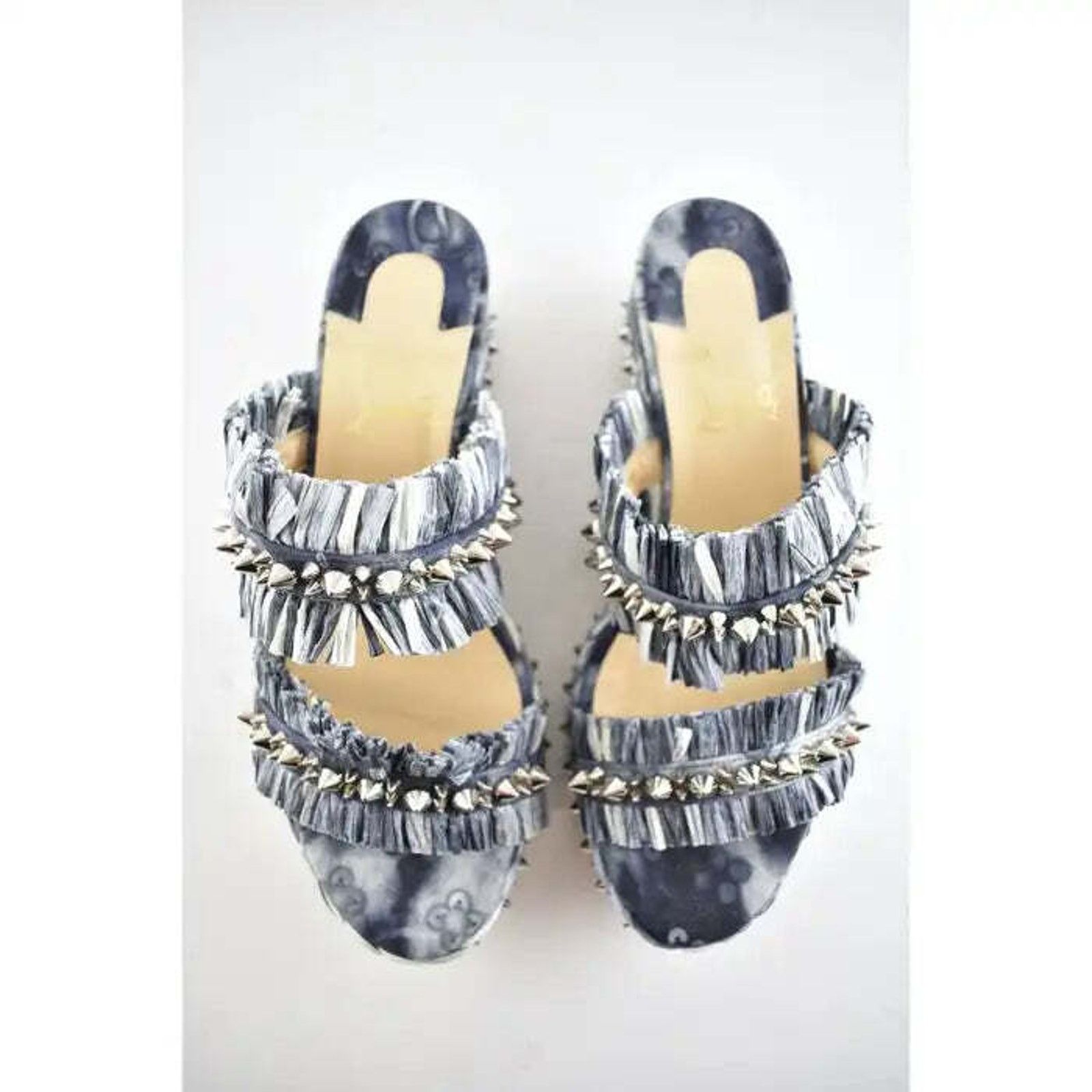Christian Louboutin Voltinoudou 60 Blue Denim Wedge Slide Mule Sandal Heel 36 Size US 6 / IT 36 - 8 Thumbnail