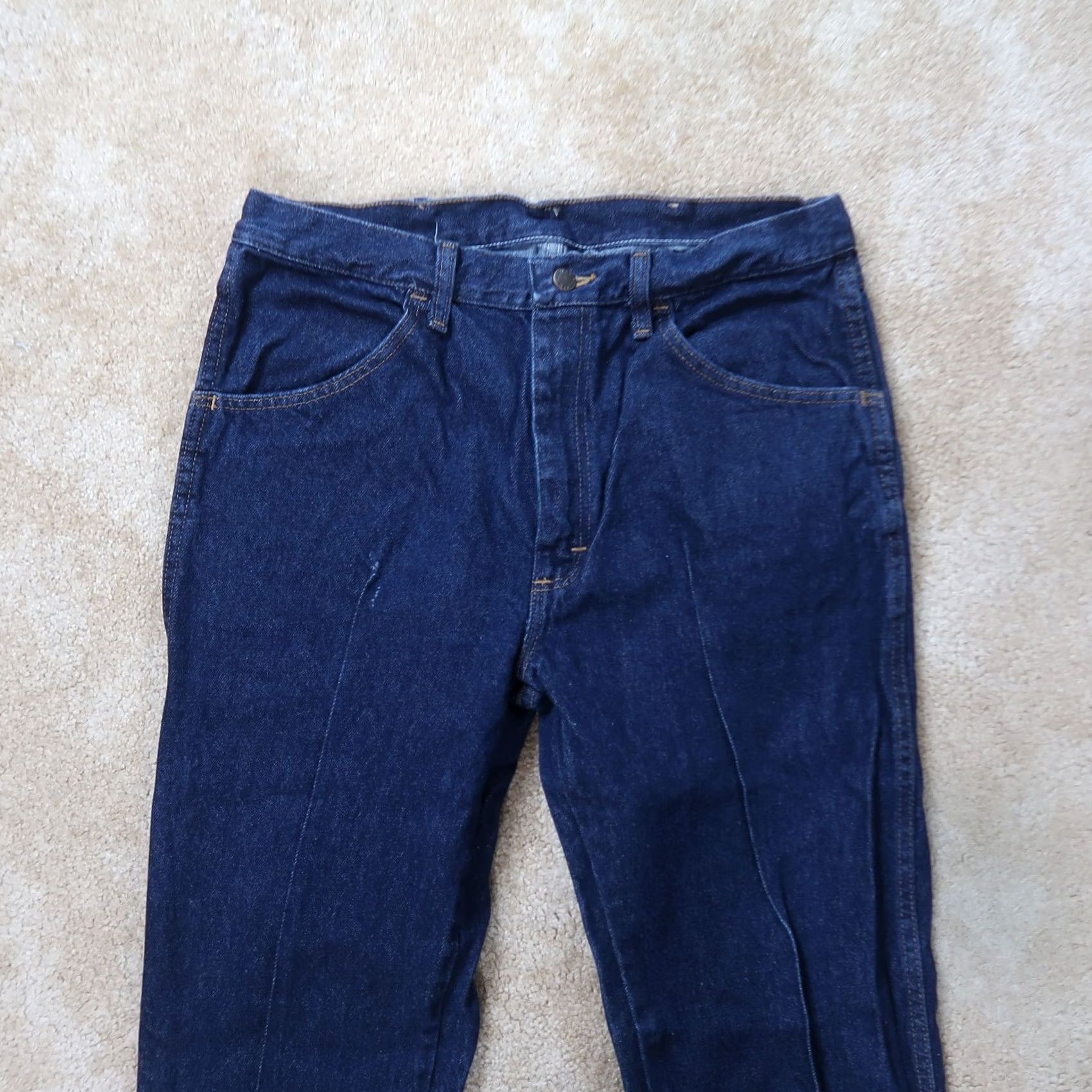 Denime Rustler Jeans Dark Wash Blue Denim - 34x32 Regular Men’s Straight Leg 5-Pocket Vintage 80s 90s Rustler Logo Button Zip Size US 34 / EU 50 - 3 Thumbnail
