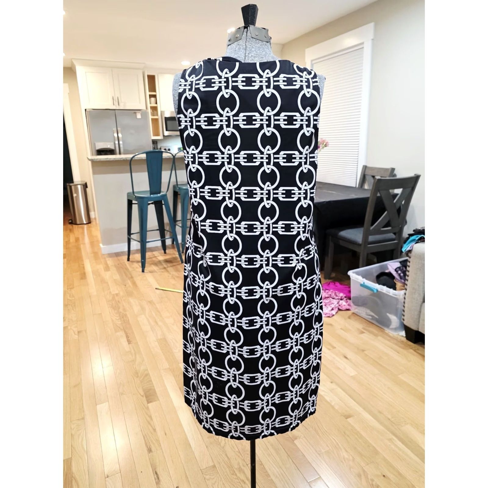 VIBE Aryeh Geometric Retro White A-Line Dress L Women Short Size L / US 10 / IT 46 - 4 Thumbnail
