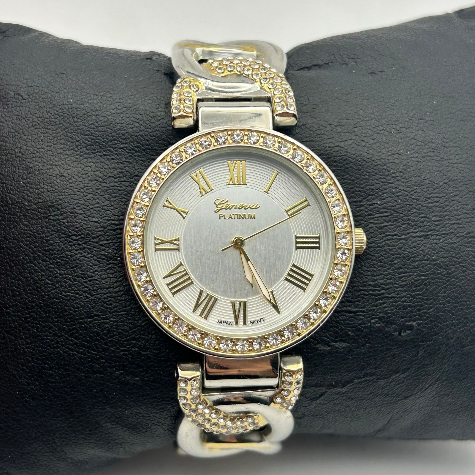 Geneva Geneva Platinum Women Two-Tone Rhinestone Bezel Bangle Watch Size ONE SIZE - 1 Thumbnail