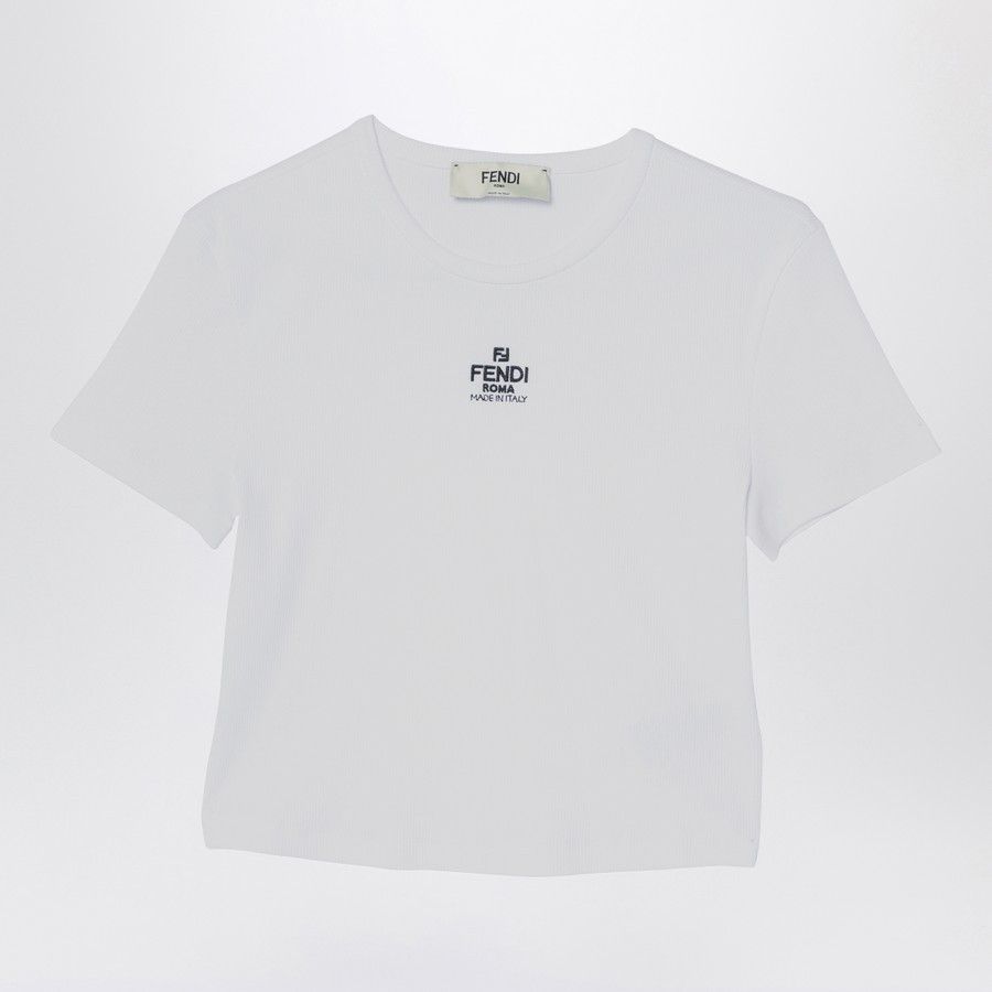 Fendi o1d2blof0824 Cropped T-Shirt With Logo in White Size M / US 6-8 / IT 42-44 - 1 Thumbnail