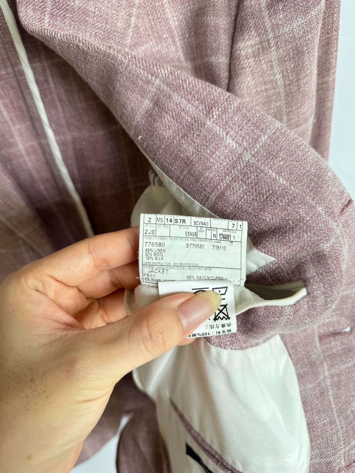 Ermenegildo Zegna Zegna 46 Linen Wool Silk Pink Check 3 Roll 2 Blazer Size 46R - 9 Thumbnail