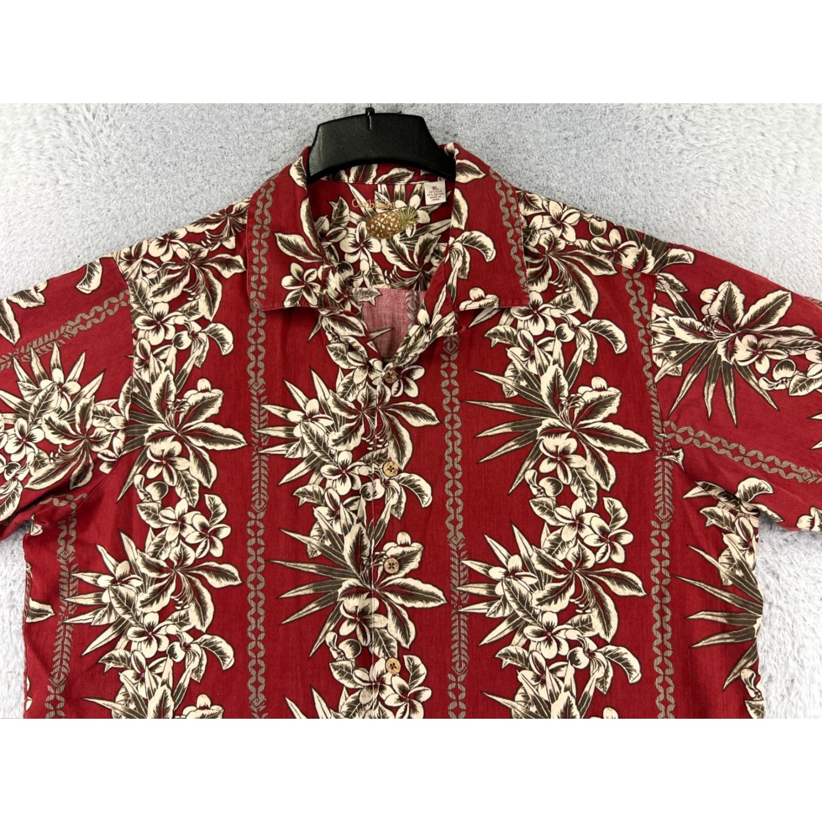 Croft & Barrow Croft & Barrow Caribbean Shirt Mens XL Red Floral Hawaiian Hibiscus Palm Silk Cotton Button-Up Short Sleeve Resort Vacation Aloha Size US XL / EU 56 / 4 - 4 Thumbnail