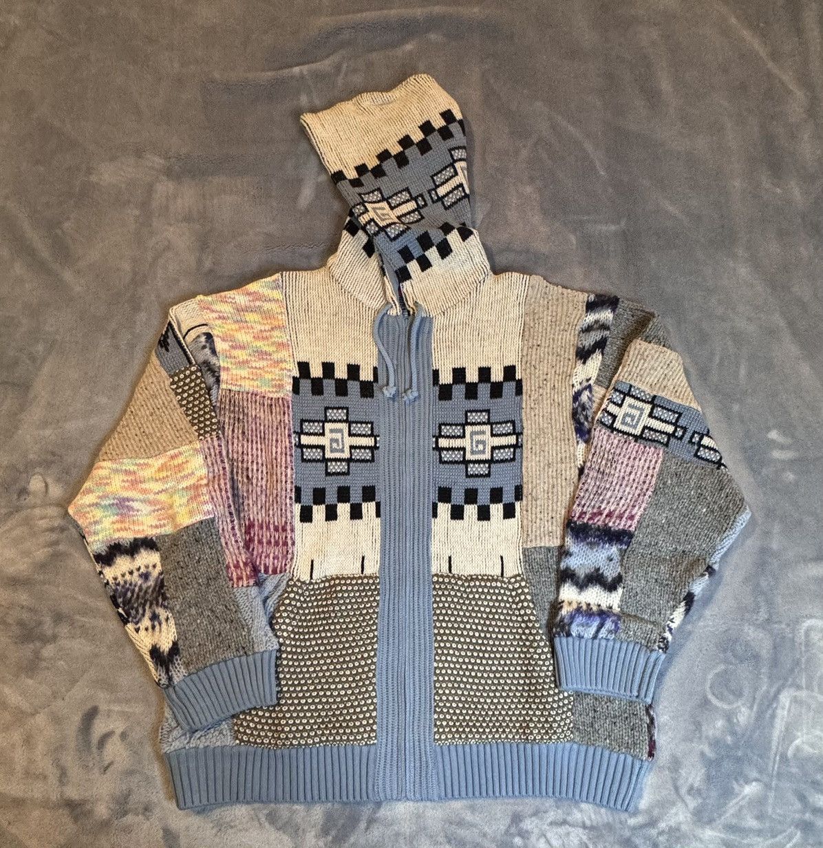 Supreme Supreme Patchwork Zip Up Hooded Sweater Light Blue Size US XXL / EU 58 / 5 - 1 Thumbnail