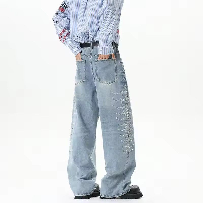 Japanese Brand 🔥 RARE Y2K Light Wash Wide Leg Embellished Jeans Size US 26 / EU 42 - 8 Thumbnail