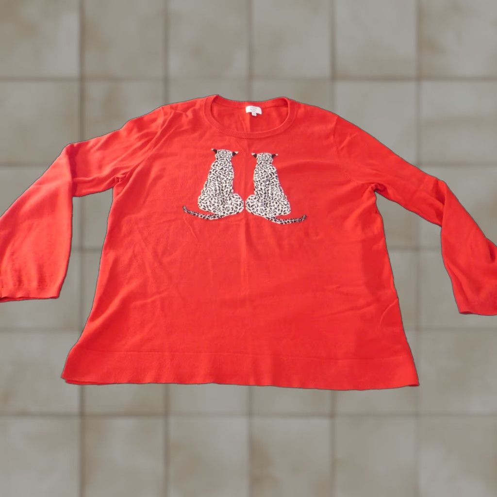 Vintage Crown & Ivy Sweater Womens 1X Red Crew Neck Pullover Dolman Sleeve Knit Cotton Button Logo Size XL / US 12-14 / IT 48-50 - 1 Thumbnail