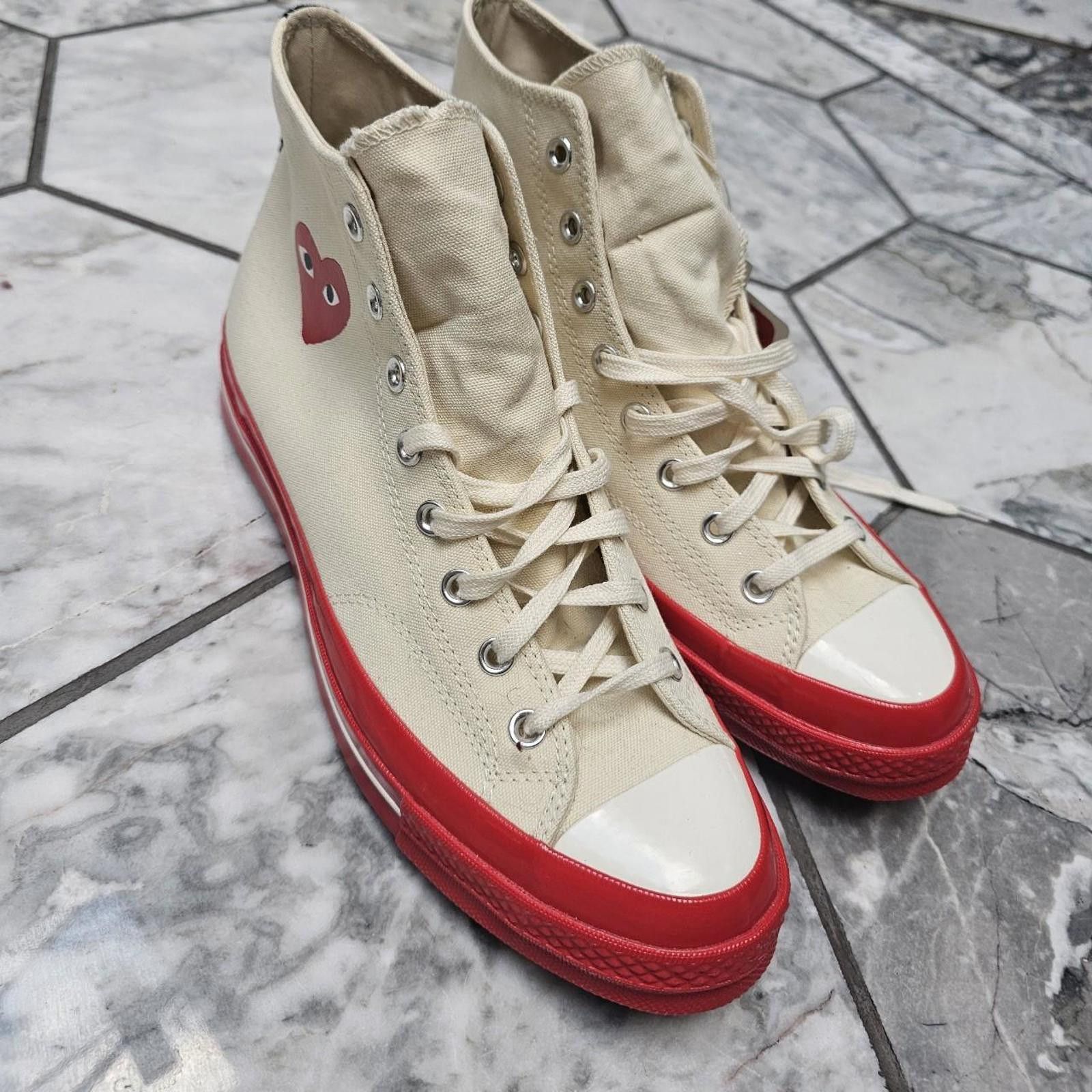 Comme des Garcons PLAY Comme des Garçons Play Men's Cream and Red Converse Trainers Size US 11 / EU 44 - 8 Thumbnail