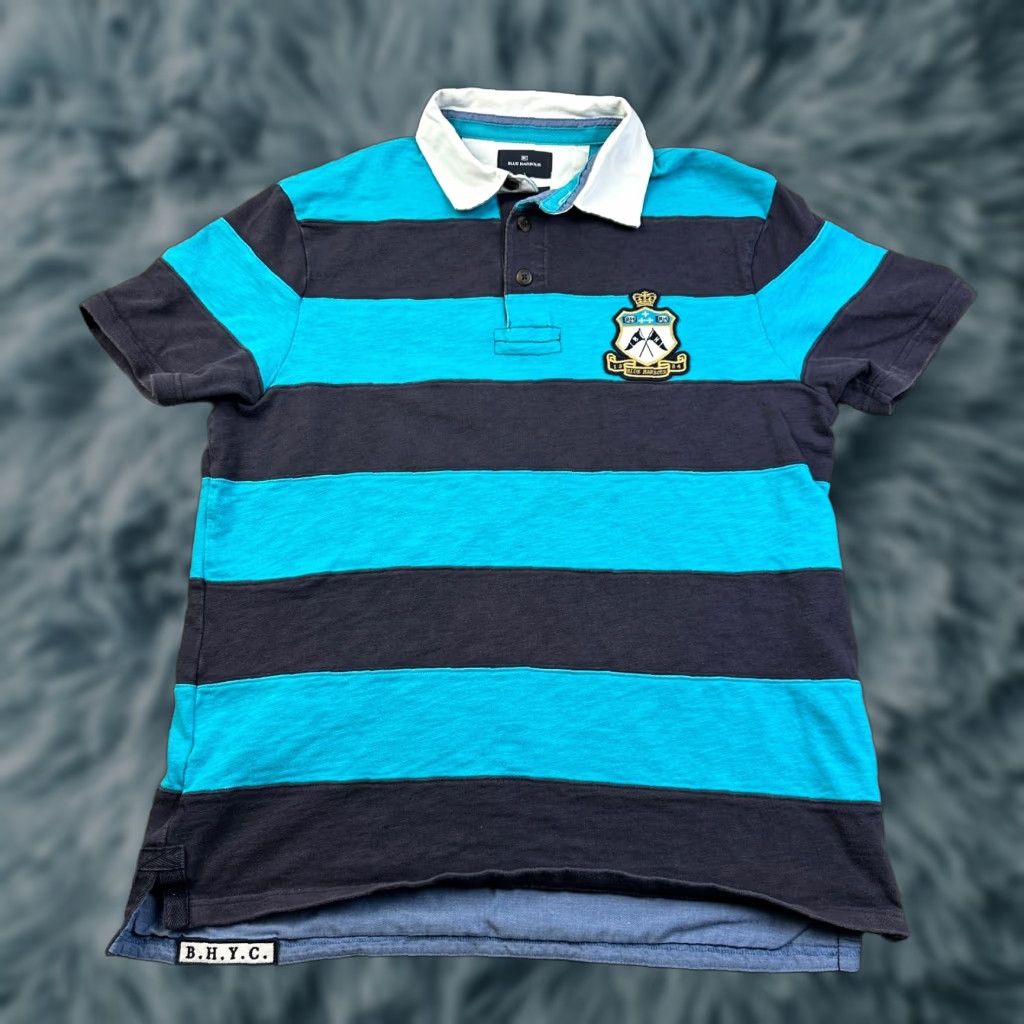 Vintage Blue Harbour Polo Shirt Mens M Blue Striped Casual Cotton Rugby Crest Logo Size US M / EU 48-50 / 2 - 1 Thumbnail