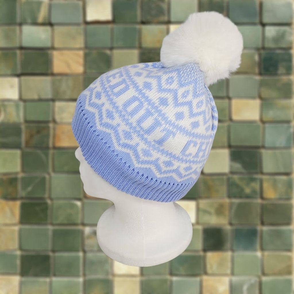 Vintage Aerie Offline Beanie Winter Blue White Large Pom Womens OSFM Chilled Out Size ONE SIZE - 1 Thumbnail