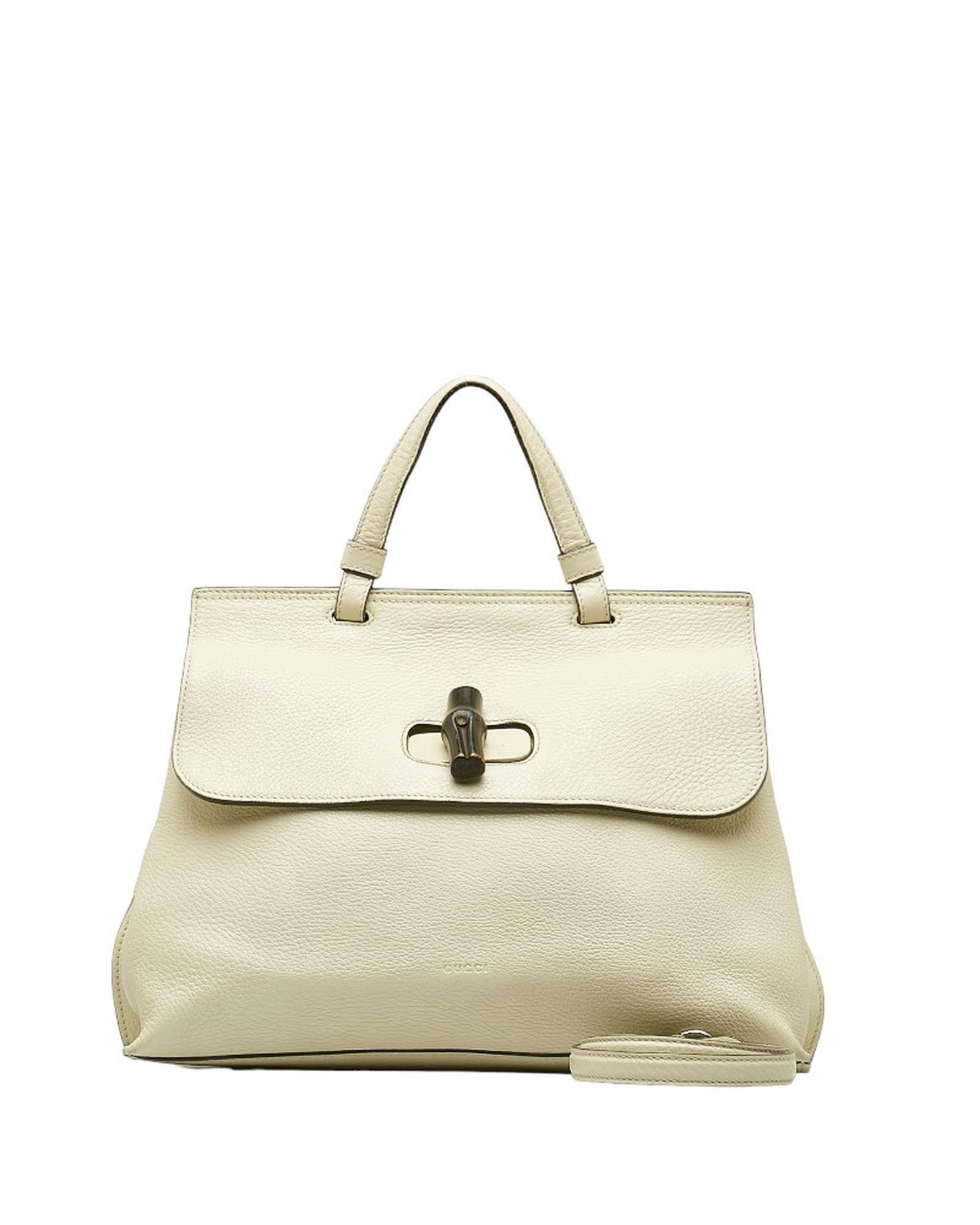image of Gucci Medium Leather Handbag With Bamboo Detailing in White, Women's