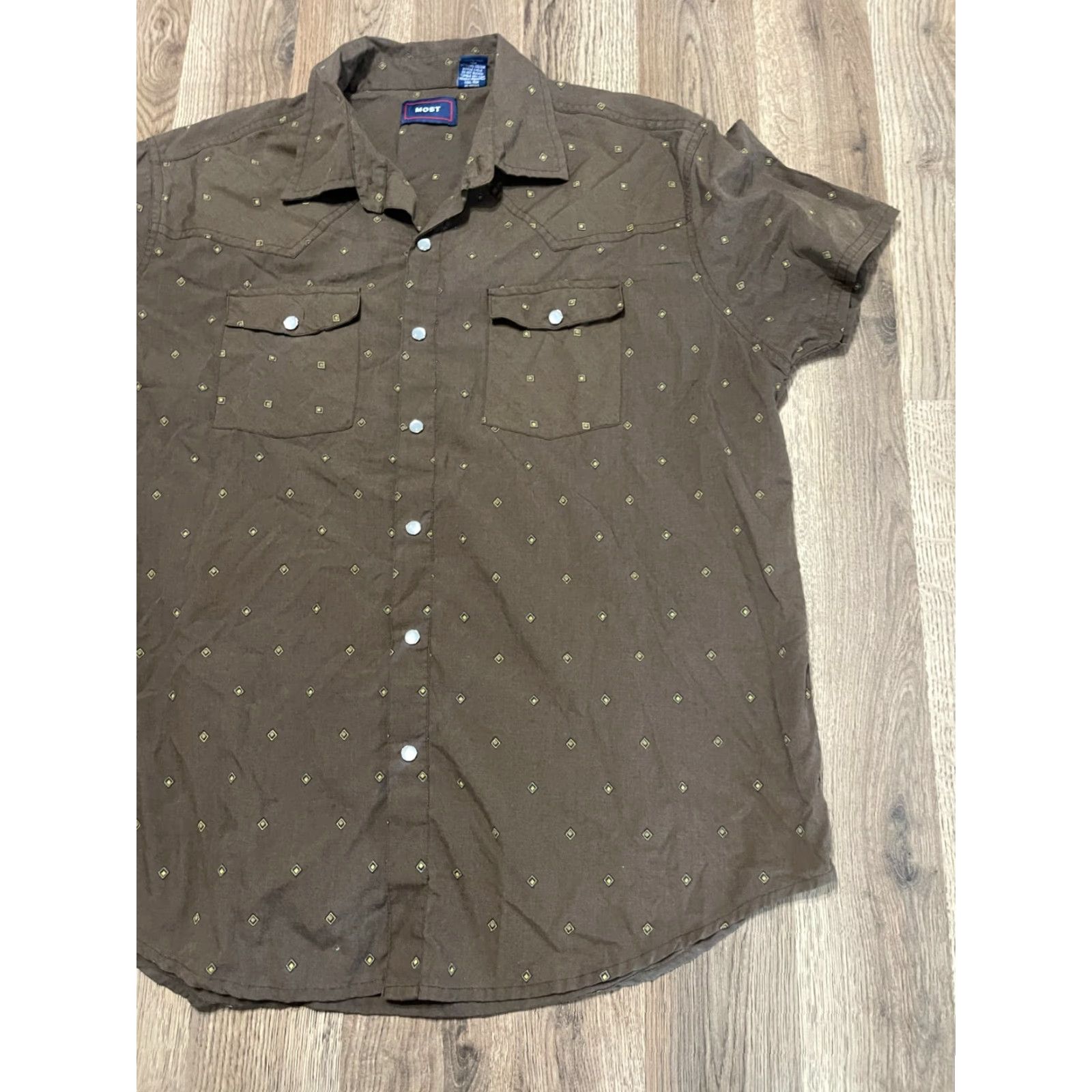 Vintage Most Shirt Men's Size Medium Brown Short Sleeve Button Up Pockets Casual Fall Spring Summer Modern Vintage: No Size M / US 6-8 / IT 42-44 - 4 Thumbnail