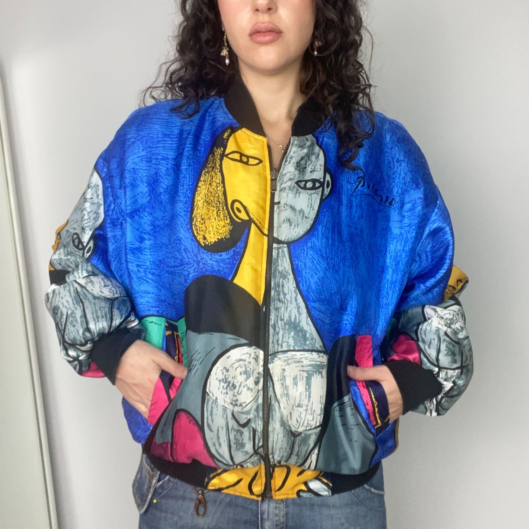 Vintage Vintage 90s Pablo Picasso Arts Satin Bomber Jacket Size M / US 6-8 / IT 42-44 - 1 Thumbnail