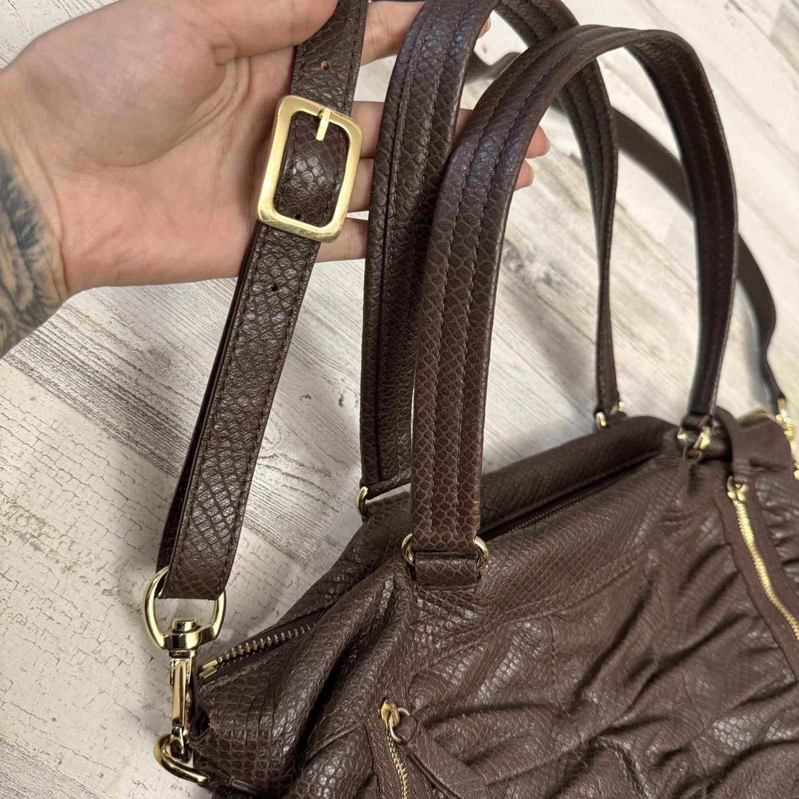 Cole Haan Brown Cole Haan Ruched Pebbled Tote Bag Size ONE SIZE - 4 Thumbnail