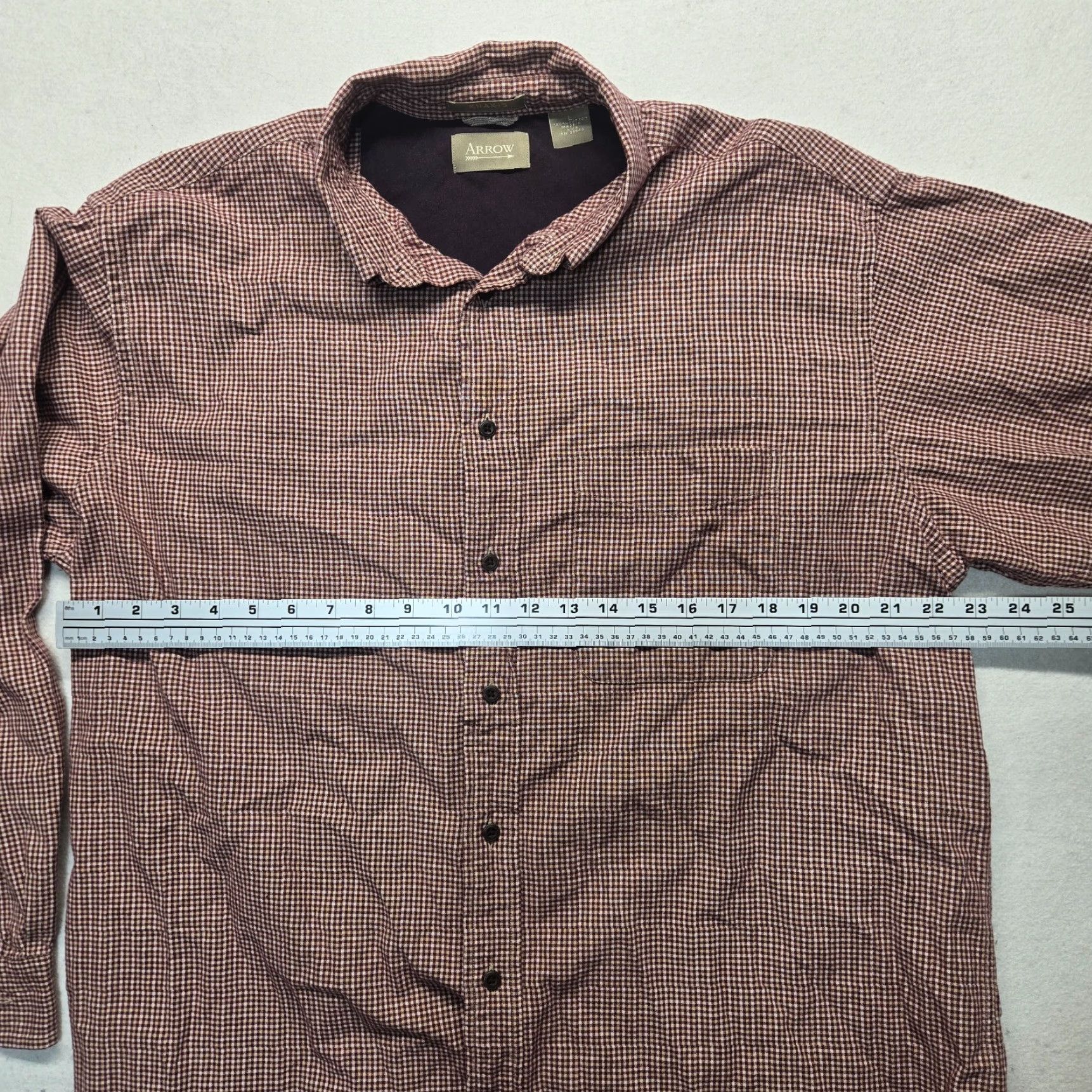 Arrow VINTAGE Arrow Men's Button-Up Shirt Long Sleeve Casual Cotton Brown Check Large Size US L / EU 52-54 / 3 - 4 Thumbnail