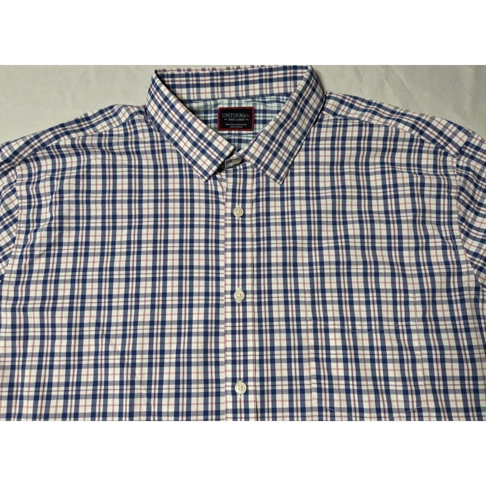UNTUCKit UNTUCKit REGULAR FIT MACUL Men 3XL Blue Plaid Nylon Stretch Shirt EUC Size US XXL / EU 58 / 5 - 4 Thumbnail