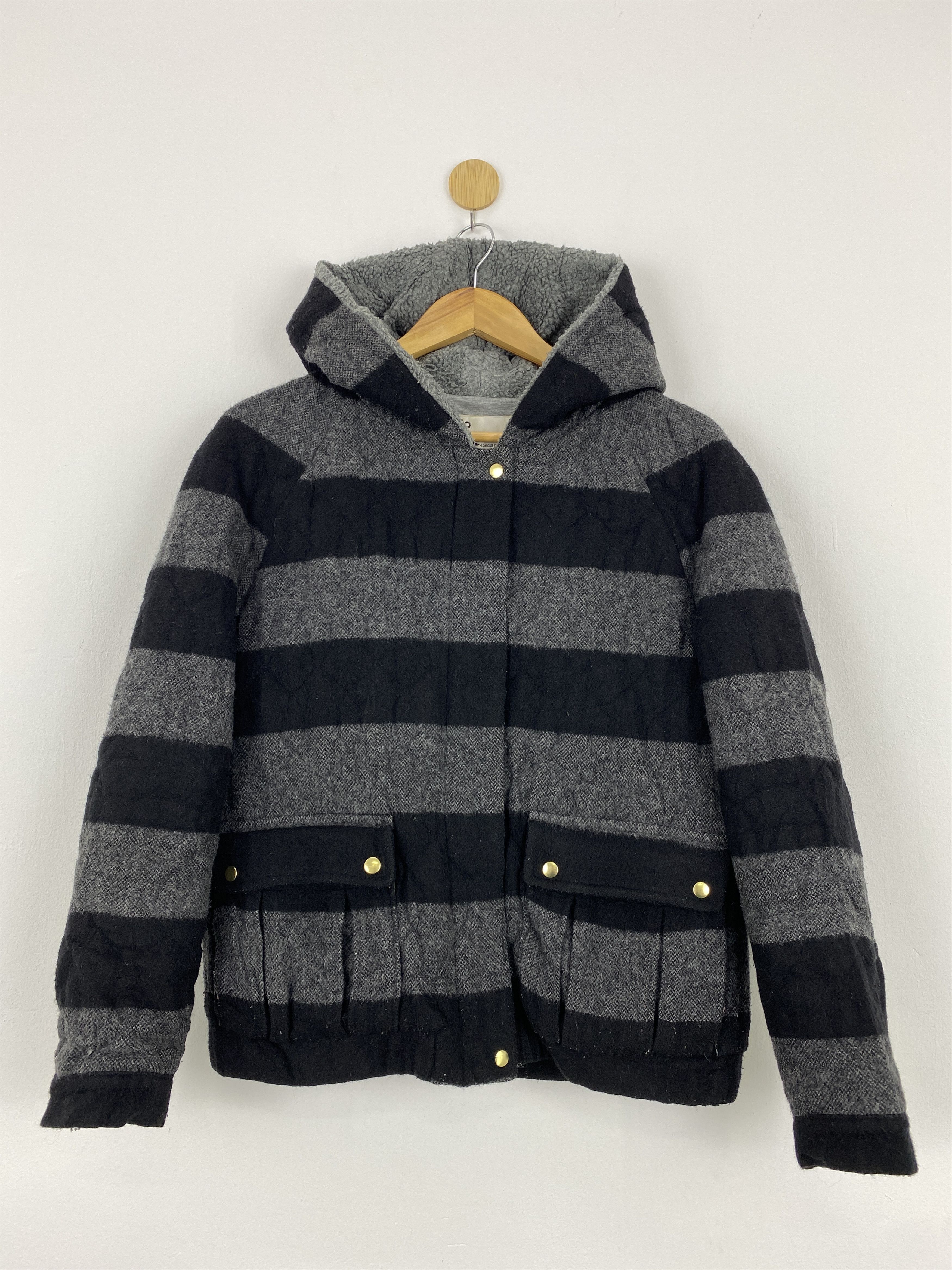 image of Vintage Isato Japan Striped Bomber Wool Zipper Jacket in Black/Grey, Men's (Size XS)