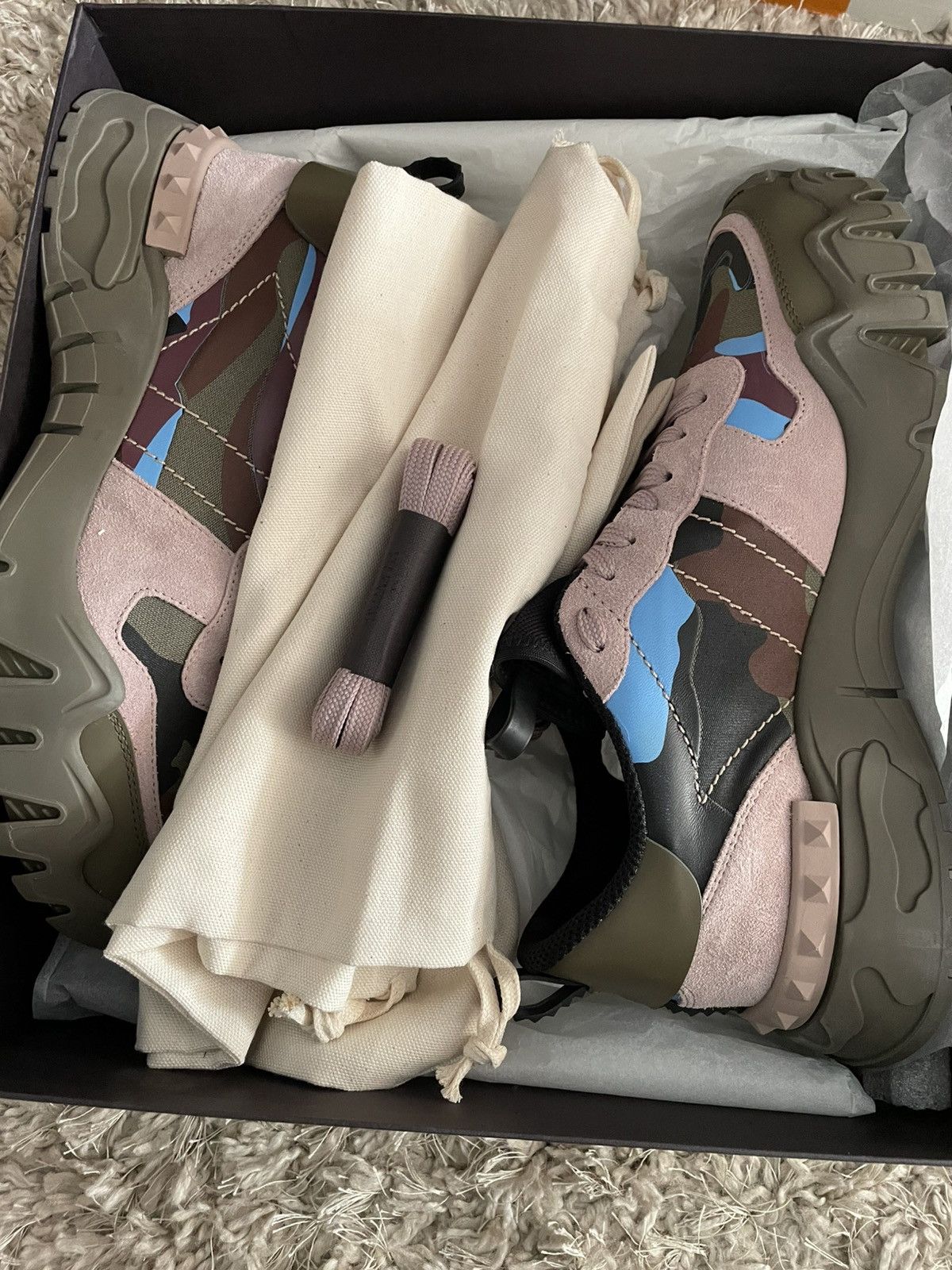 Valentino Valentino RockRunner Plus Rockstud Camo Trim Leather Sneaker Size US 11 / EU 44 - 12 Thumbnail