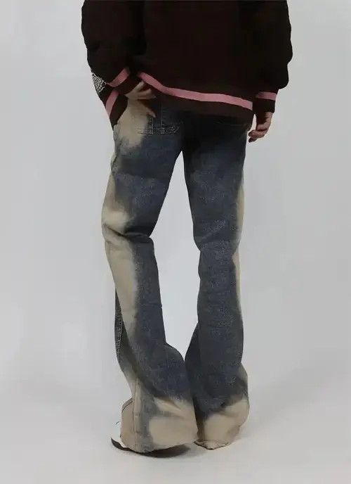 Japanese Brand Men Washable Tie Dyed Flared Baggy Jeans Size US 28 / EU 44 - 4 Thumbnail