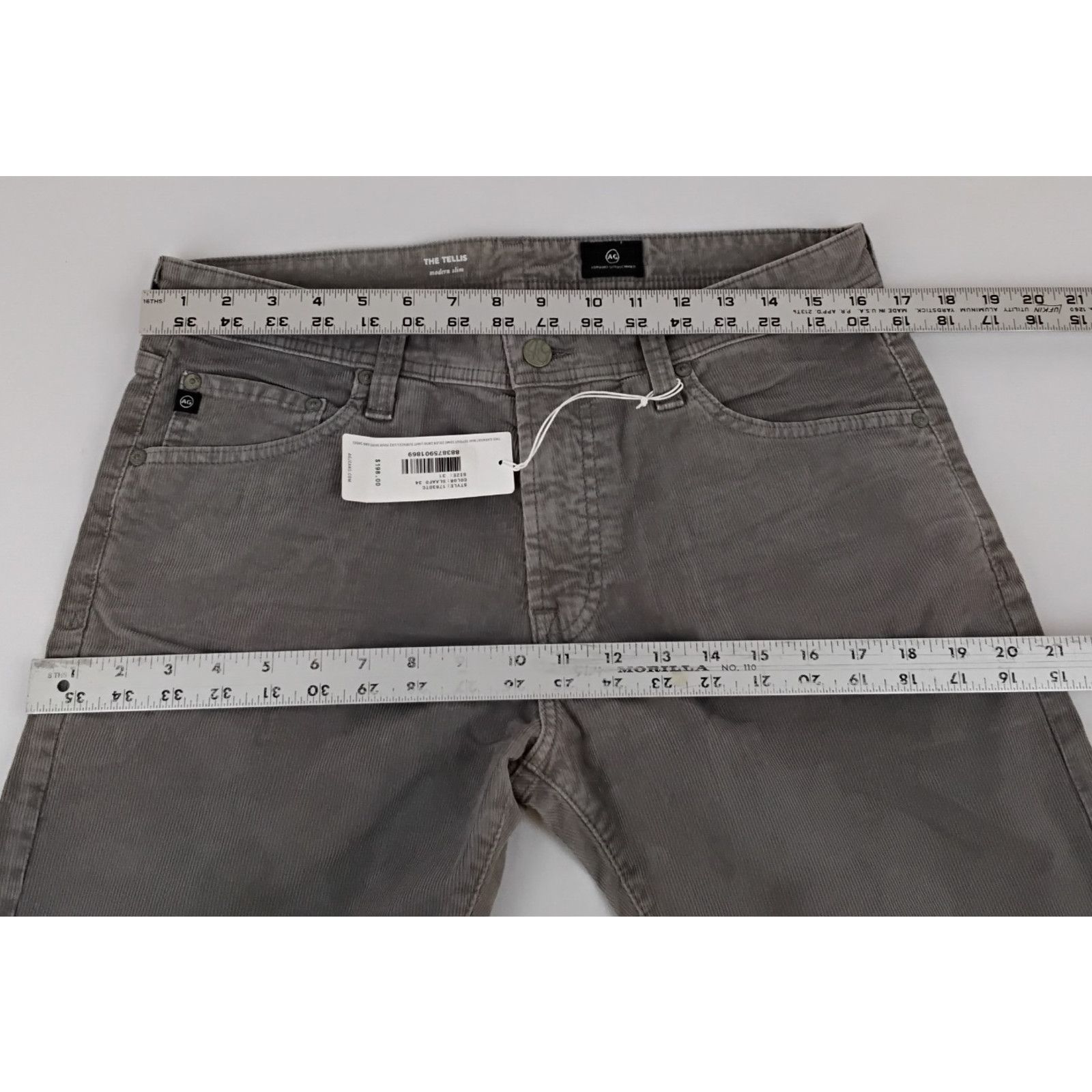 AG Adriano Goldschmied AG Adriano Goldschmied Cords The Tellis Men's 31x34 Gray NWT Size US 31 - 14 Thumbnail