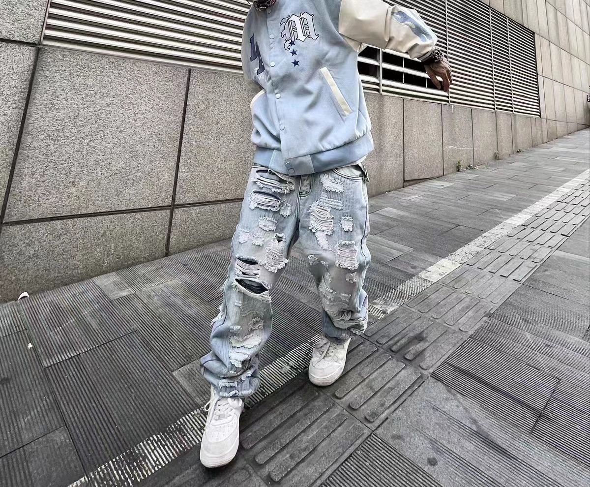 Japanese Brand × Jean Street Hip Hop Ripped Wide Leg Jeans Size US 33 - 4 Thumbnail